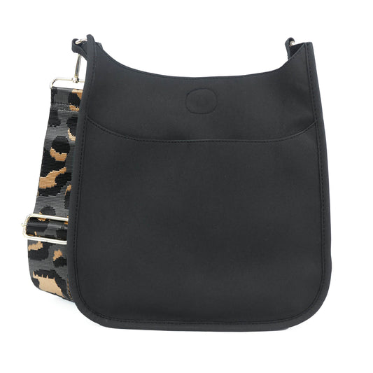 Vegan Suede Black Crossbody Bag with Adjustable Strap