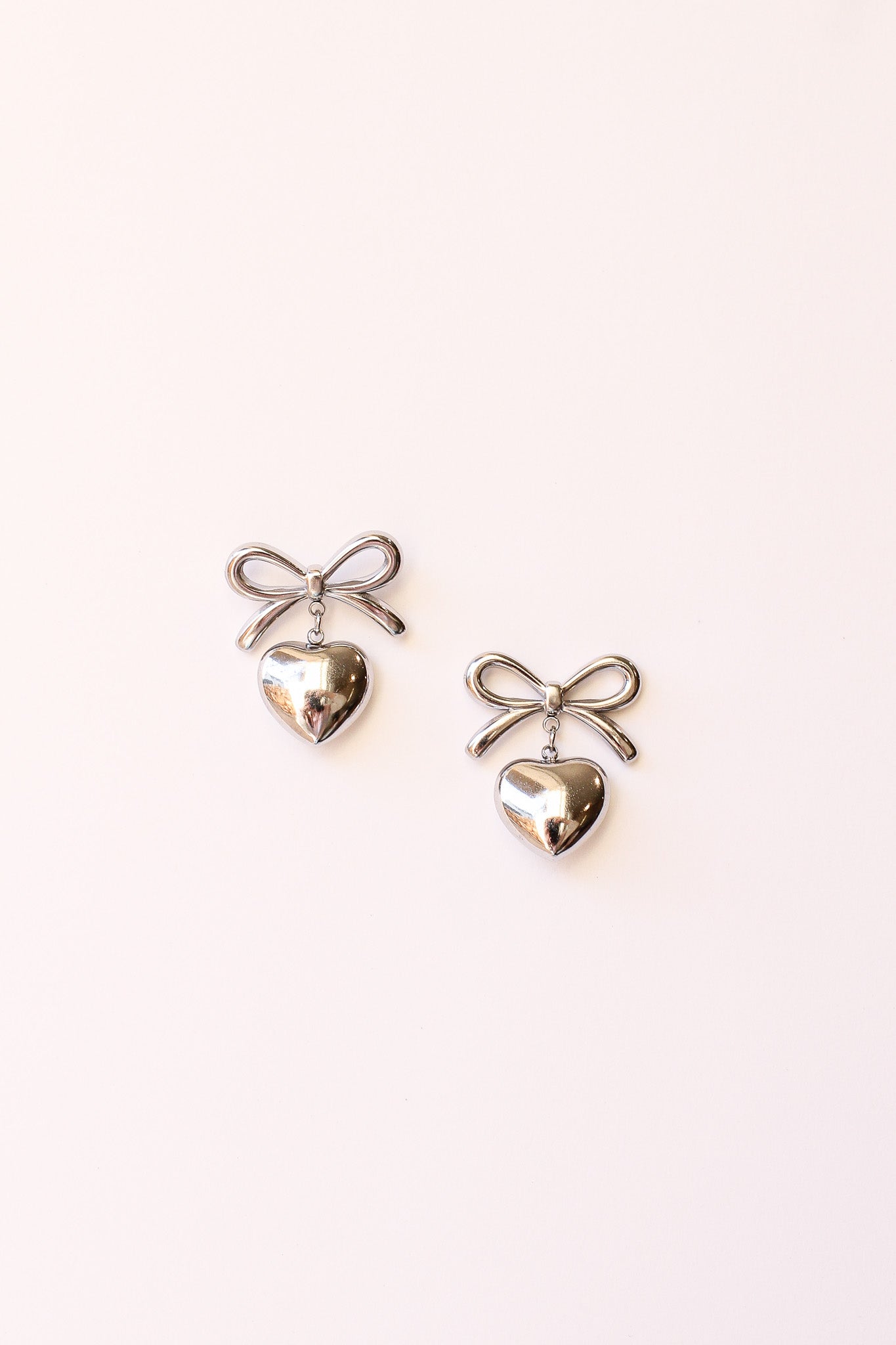 Eloise Bow Stud Earring with Heart Dangle Stainless Steel