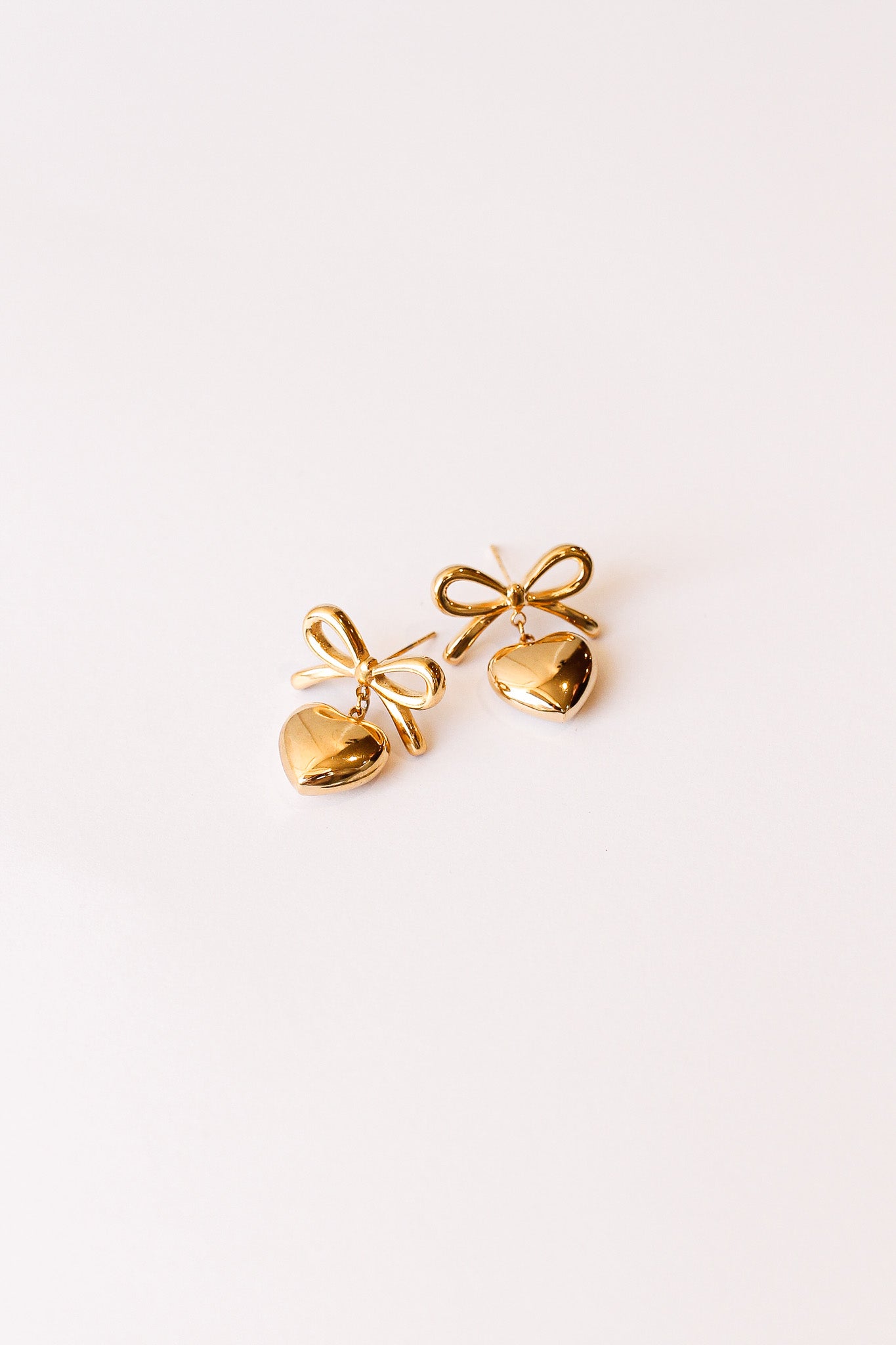 Eloise Bow Stud Earring with Heart Dangle Stainless Steel