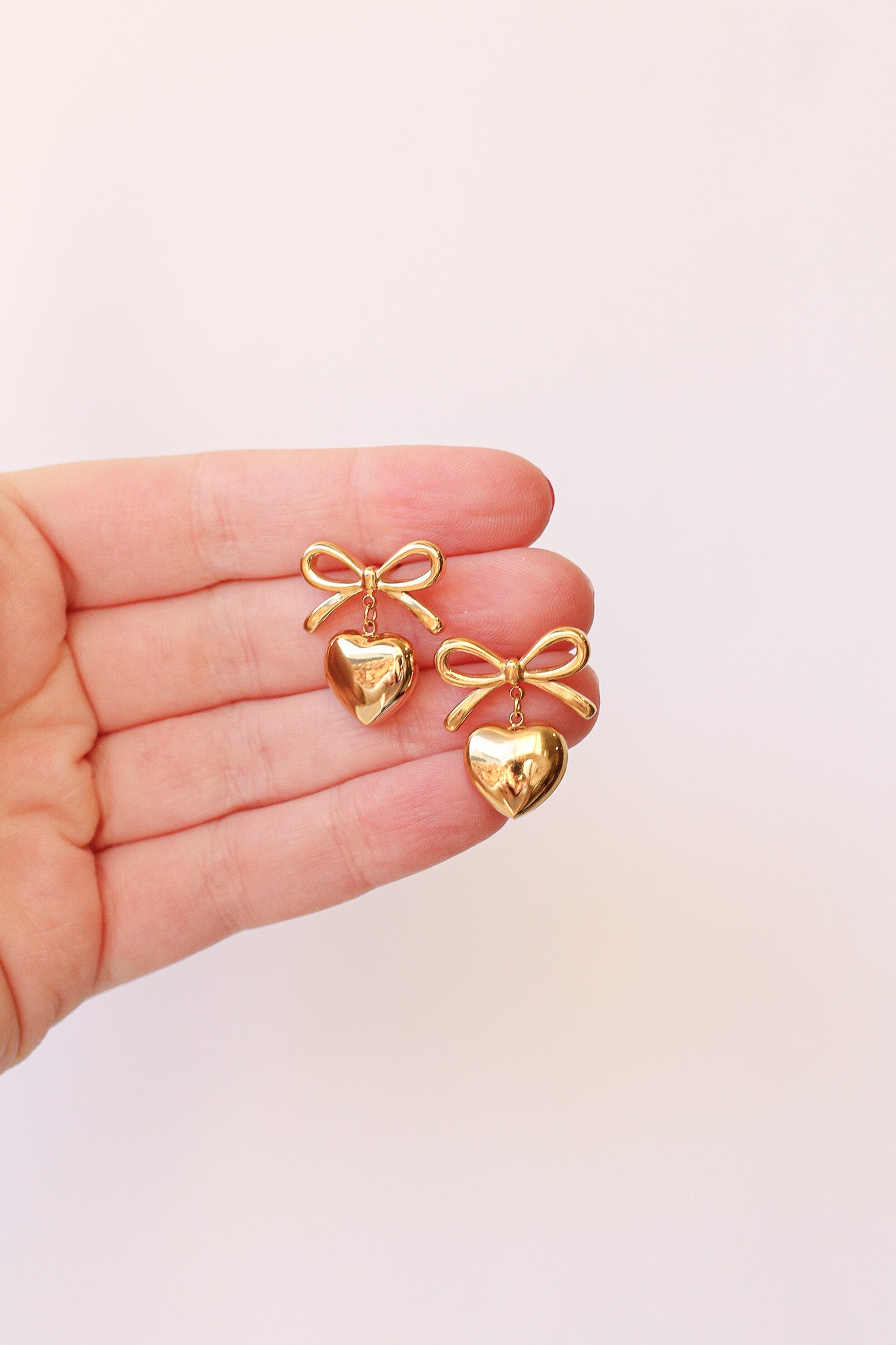 Eloise Bow Stud Earring with Heart Dangle Stainless Steel