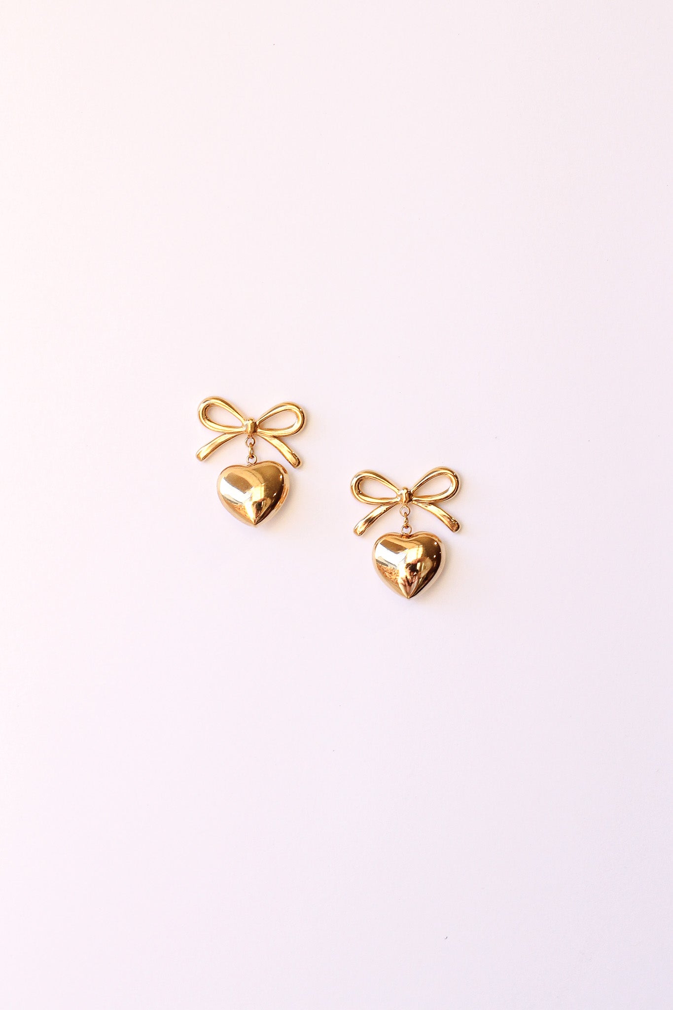 Eloise Bow Stud Earring with Heart Dangle Stainless Steel