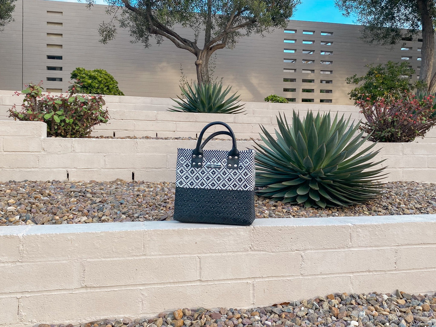 Large Black Woven Crossbody Bag Black Leather Tin Marin