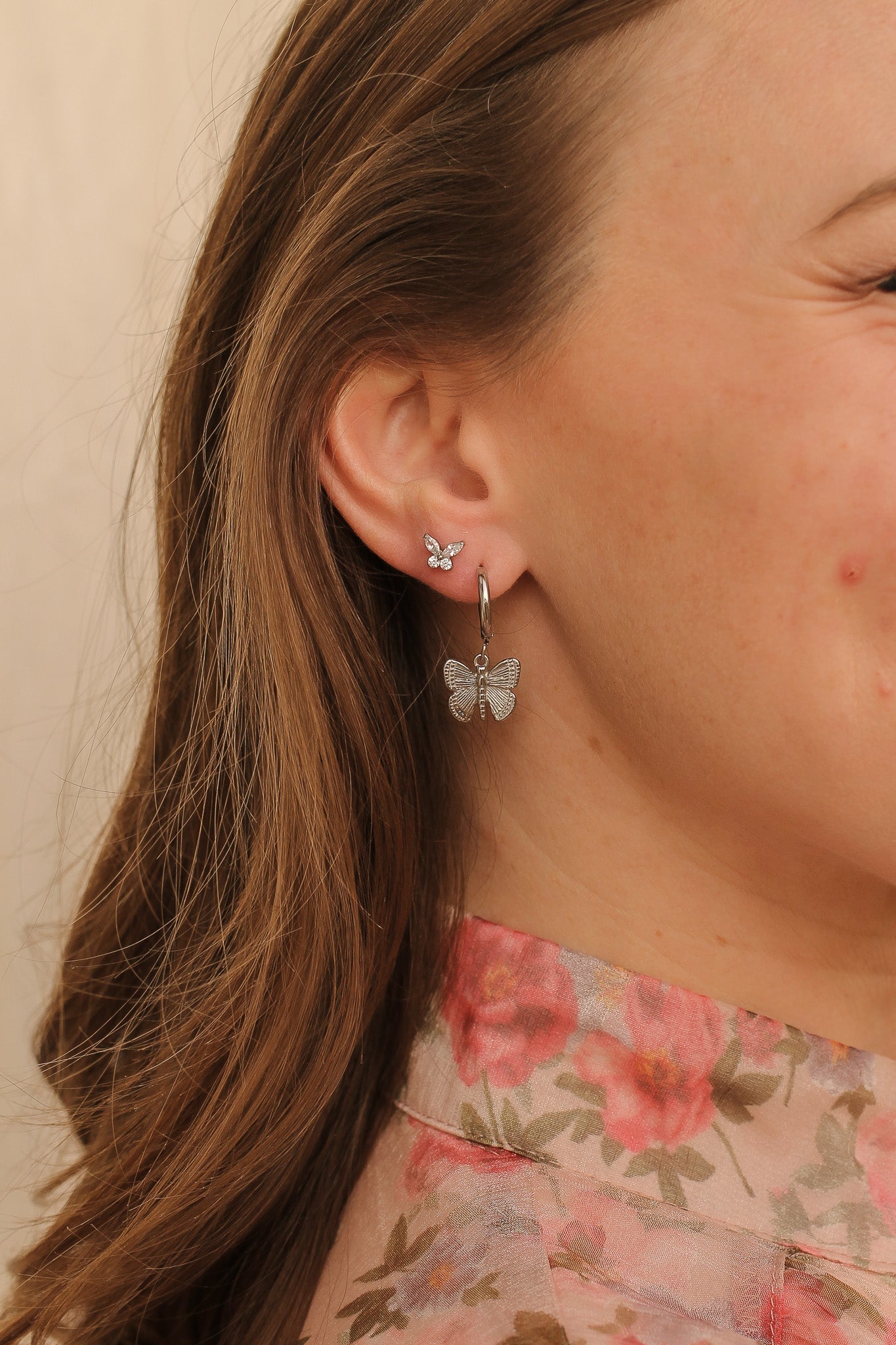 Crystal Butterfly 18k Gold Plated Flat Back Stud Rose & Clay