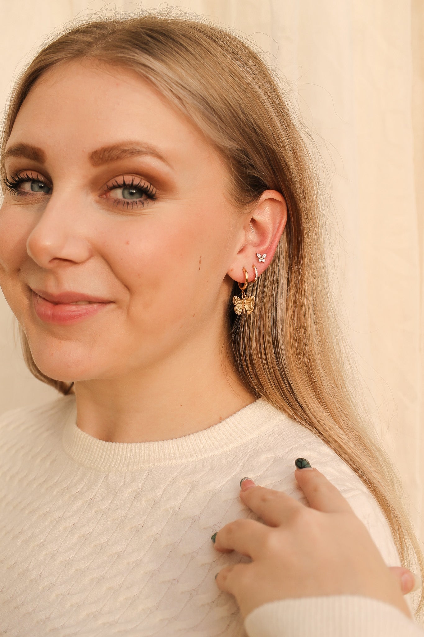 Crystal Butterfly 18k Gold Plated Flat Back Stud Rose & Clay