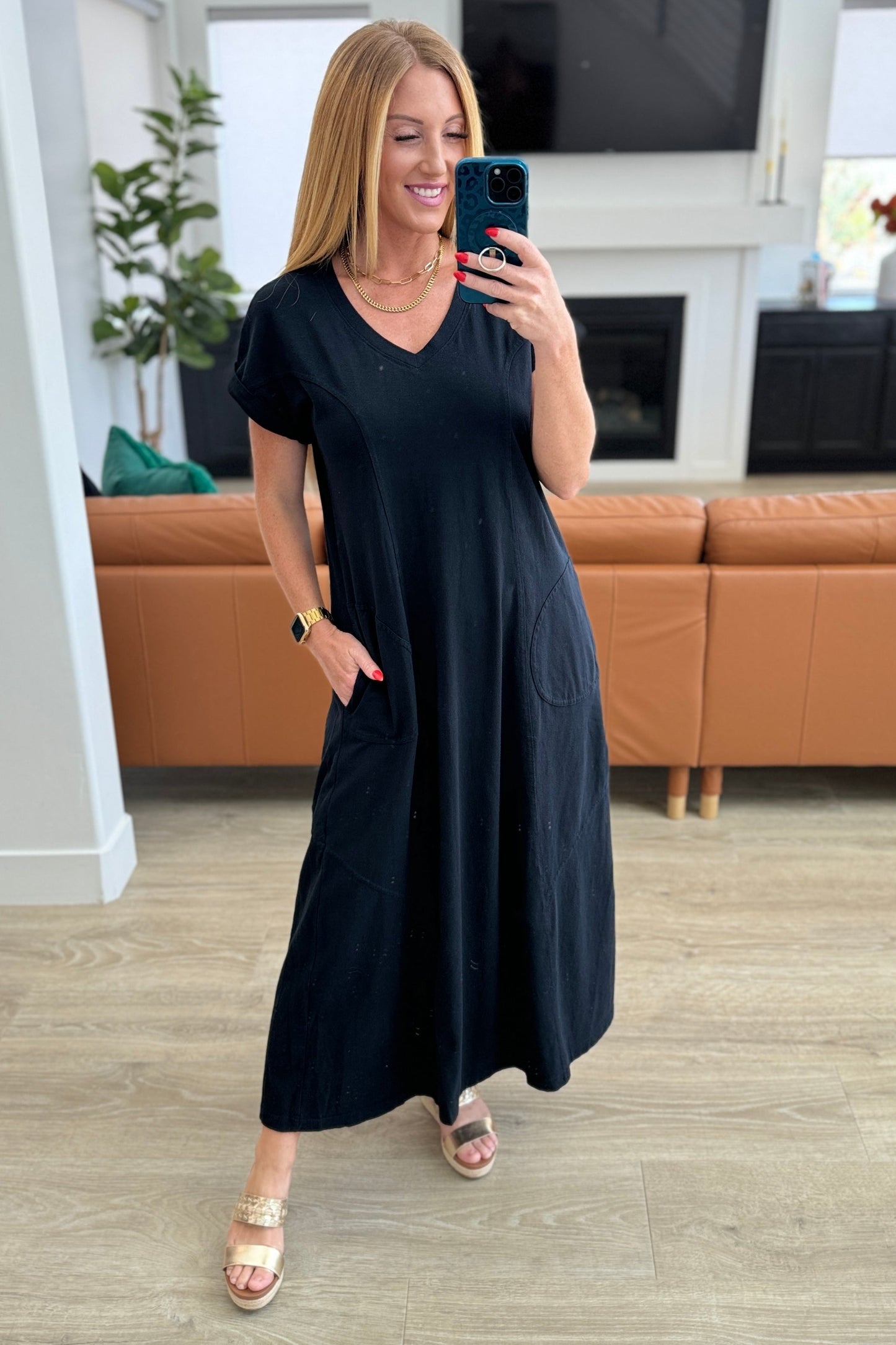 Modern Maritime Black Shift Maxi Dress