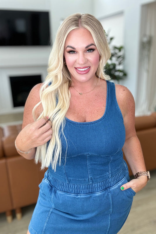 Light Denim High Stretch Scoop Neck Corset Top Urban Blues