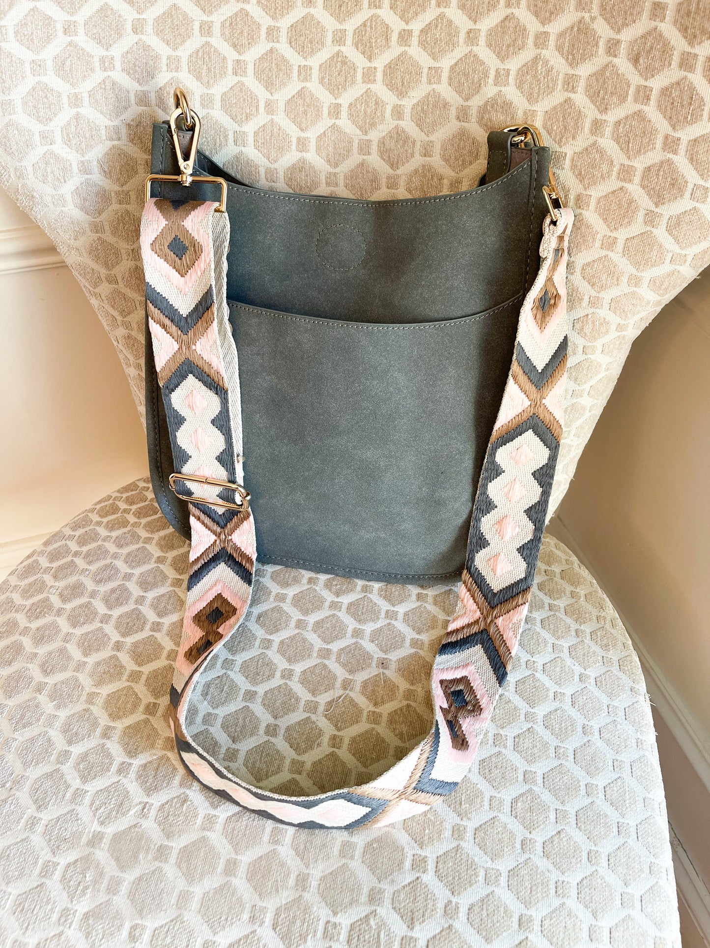Vegan Suede Gray Crossbody Bag with Custom Strap Options