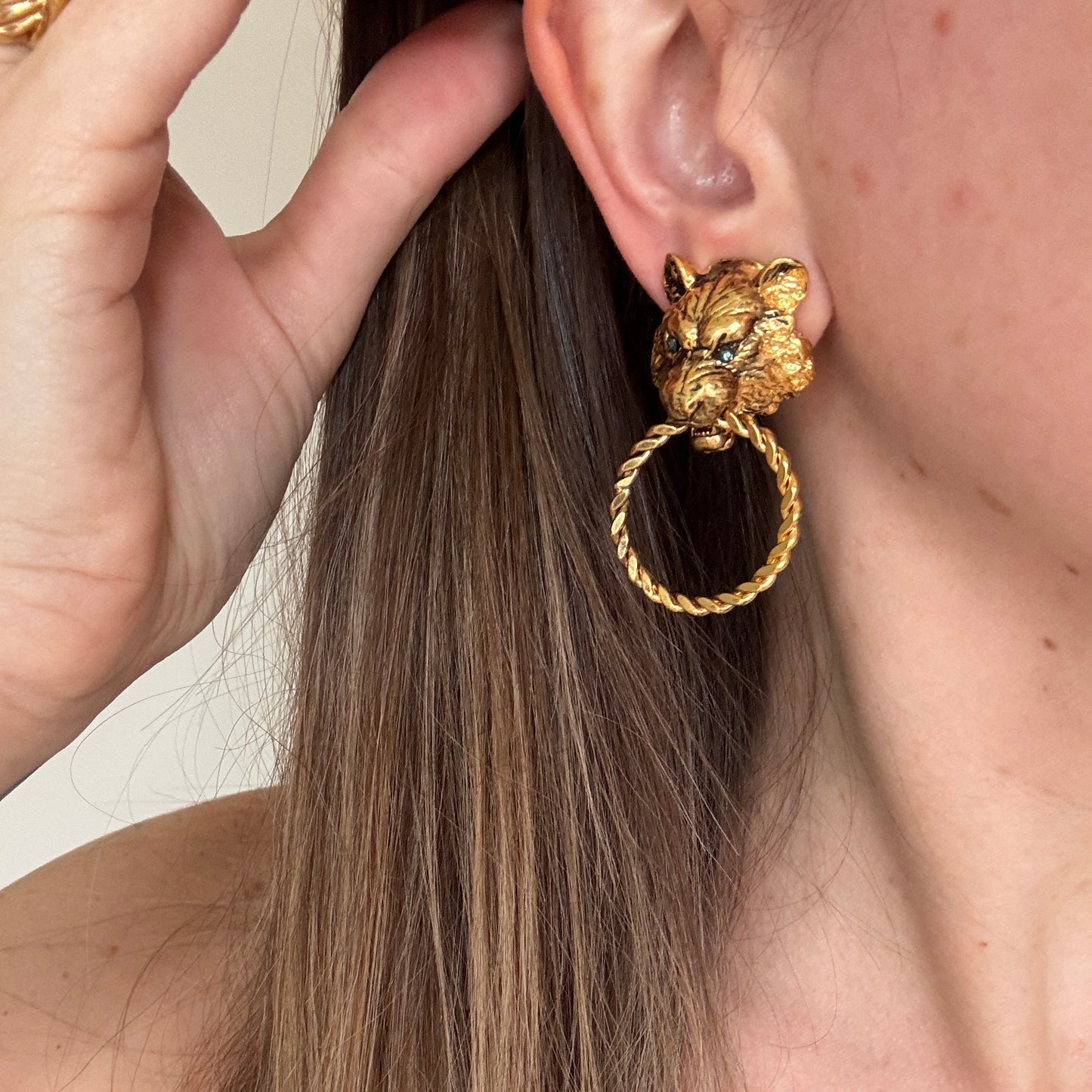 Panther Door Knocker Earrings Dark Gold Plate Jewelry Kimono Dragon NYC