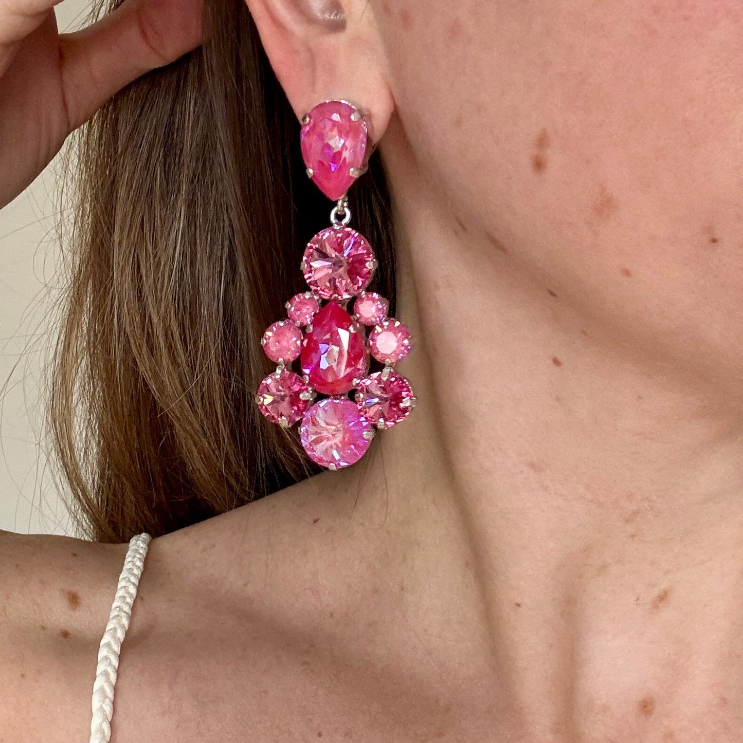 Pink Shimmer Earrings Statement Jewelry Barbie