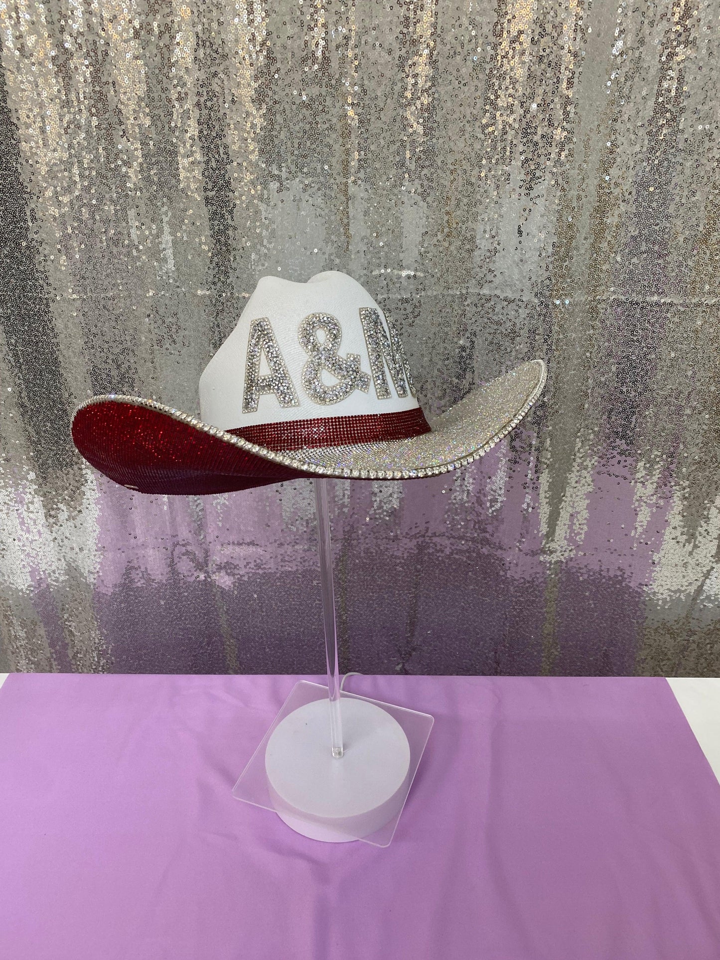 White Straw Rhinestone Hat A&M Hat