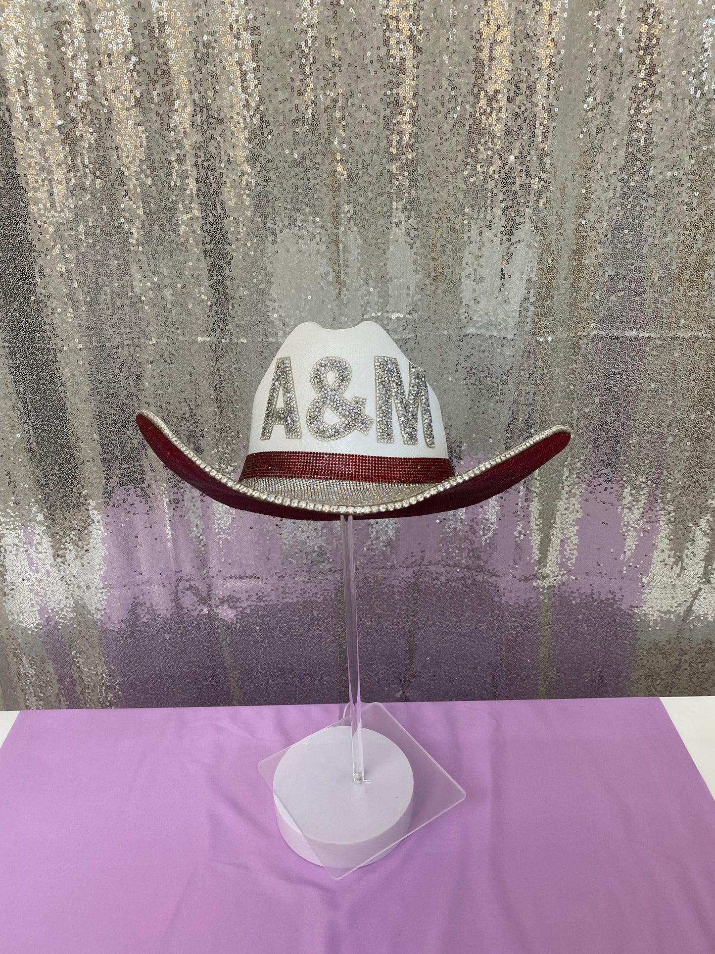 White Straw Rhinestone Hat A&M Hat
