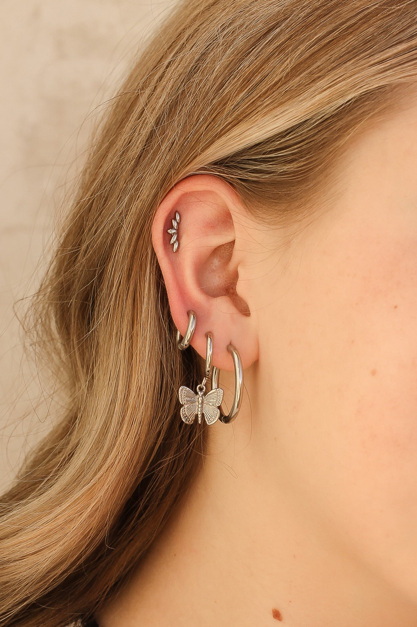 Butterfly Charm 14mm Huggie Hoop Earrings Stainless Steel Rose & Clay