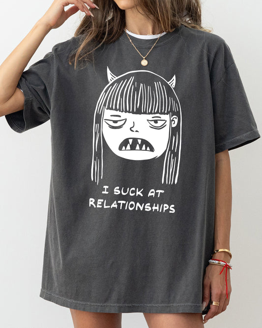 I Suck At Relationships Witch Aesthetic Skeleton Tshirt Comfort Colors T-Shirt
