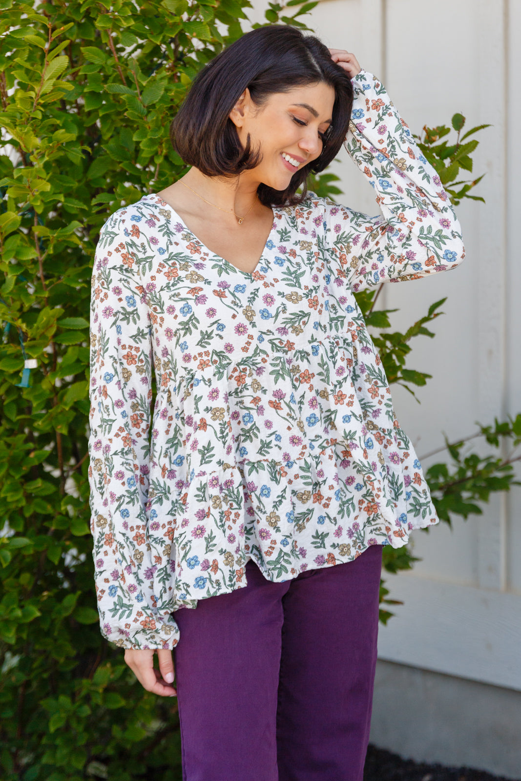 Floral V-Neck Babydoll Top I Think I Can