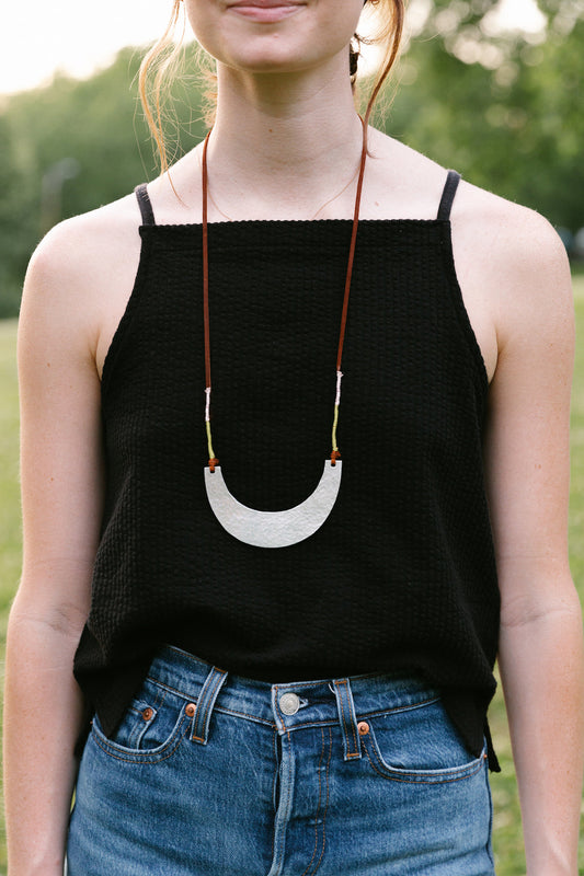 Hammered Aluminum Scoop Necklace Leather Cord 2nd Story Goods