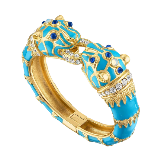 Turquoise Enamel Double Panther Bracelet Luxury Jewelry Kimono Dragon NYC