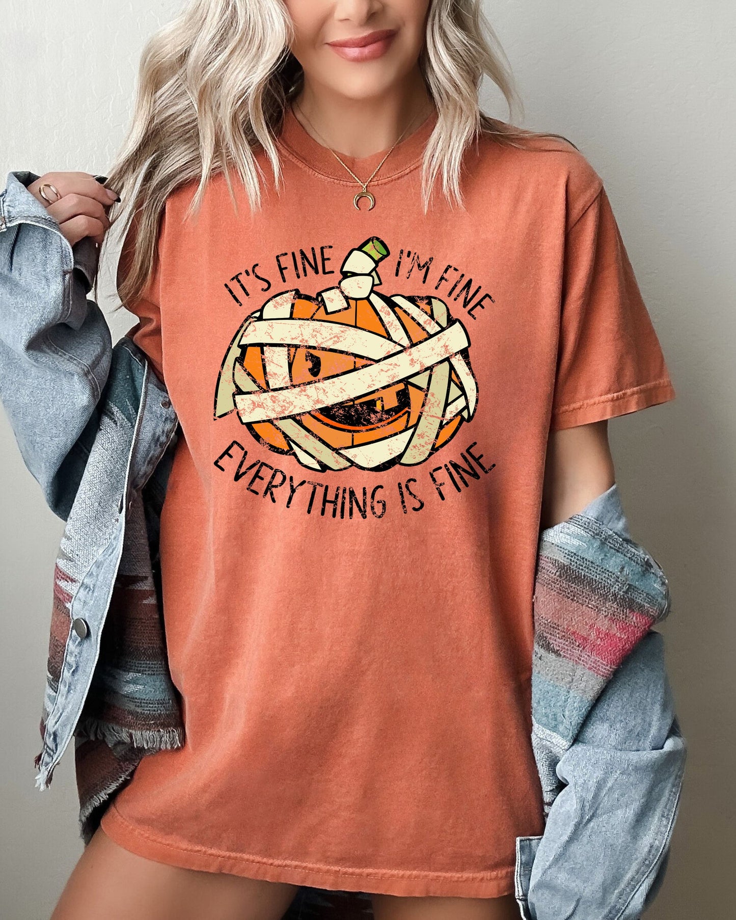 It's Fine Pumpkin Halloween Jack-o-lantern Scary Spooky Fall Autumn Shirt Comfort Colors T-Shirt