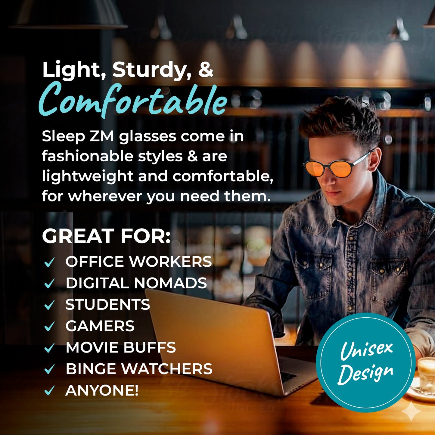 Blue Light Blocking Night-Time Glasses Black Sleep ZM
