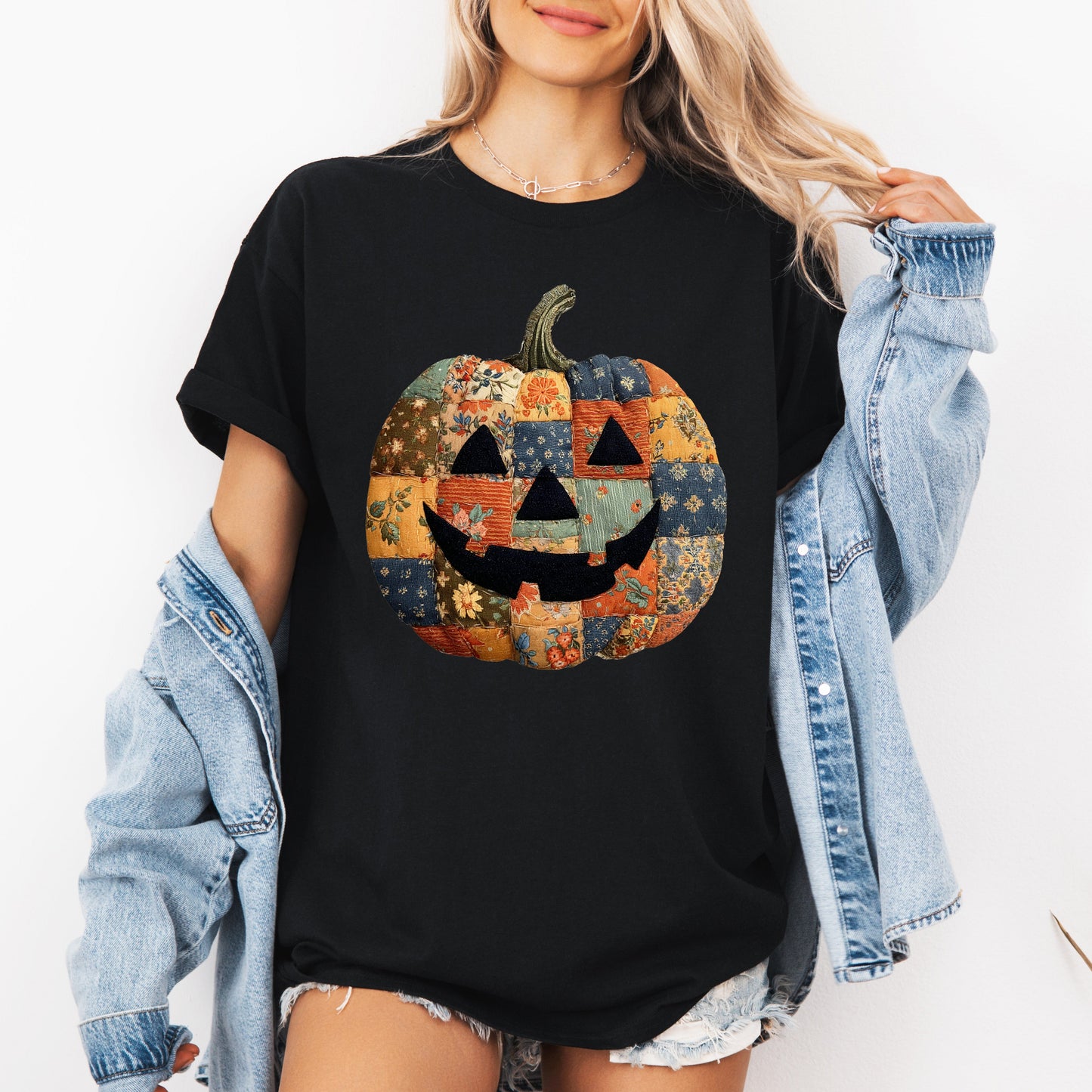 Jack-o-Lantern, Faux Quilt Pumpkin, Halloween, Fall, Autumn, Tshirt
