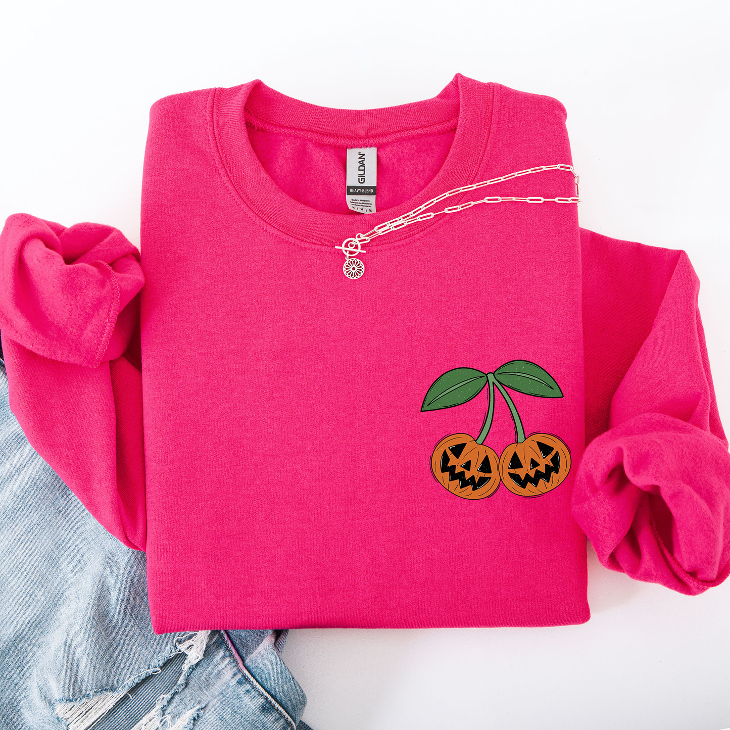 Jack o Lantern, Cherry, Halloween, Cute, Vintage, Retro Pocket Sweatshirt