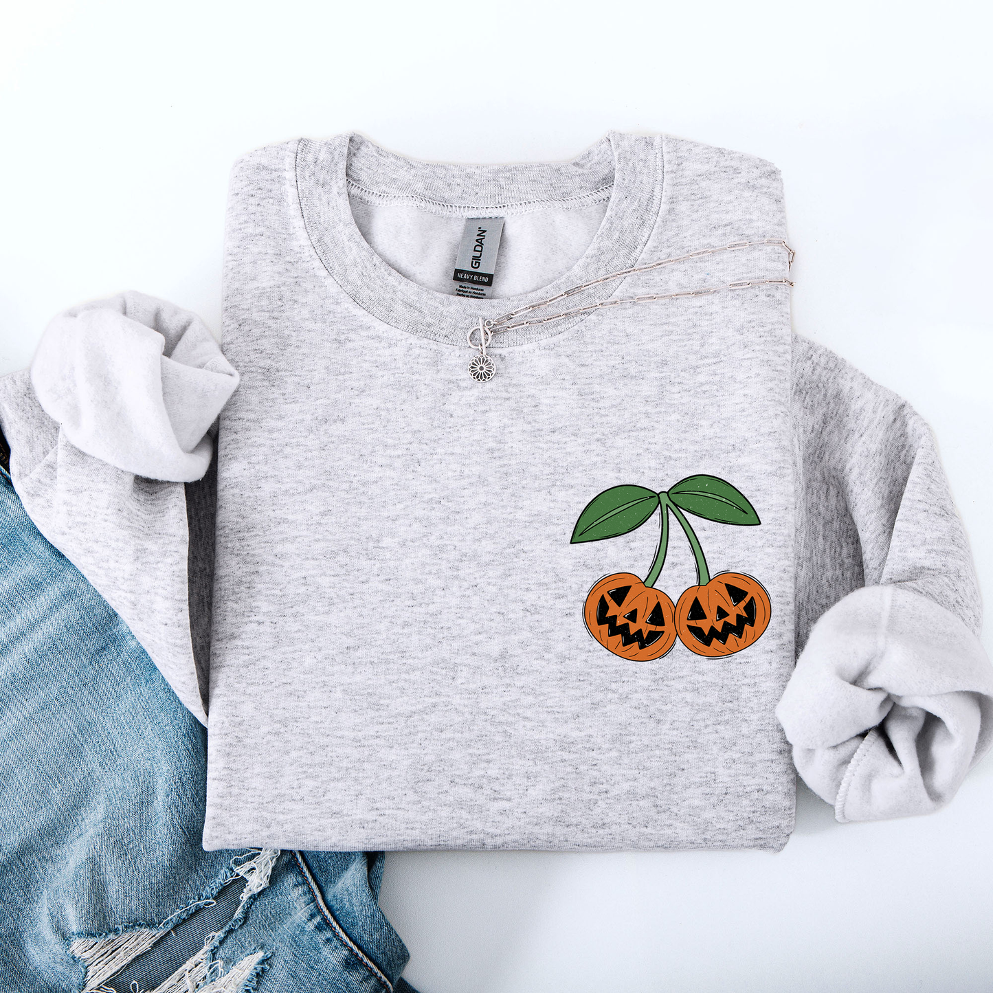 Jack o Lantern, Cherry, Halloween, Cute, Vintage, Retro Pocket Sweatshirt