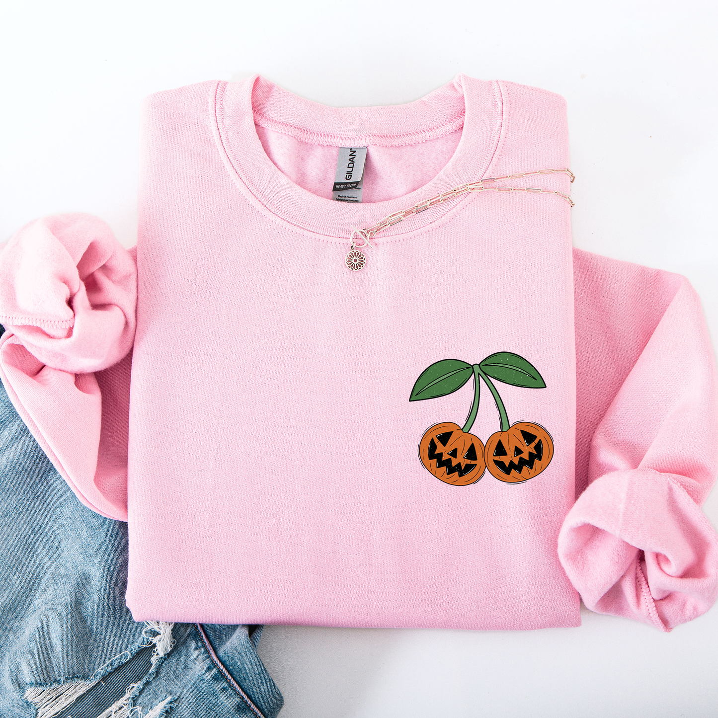 Jack o Lantern, Cherry, Halloween, Cute, Vintage, Retro Pocket Sweatshirt