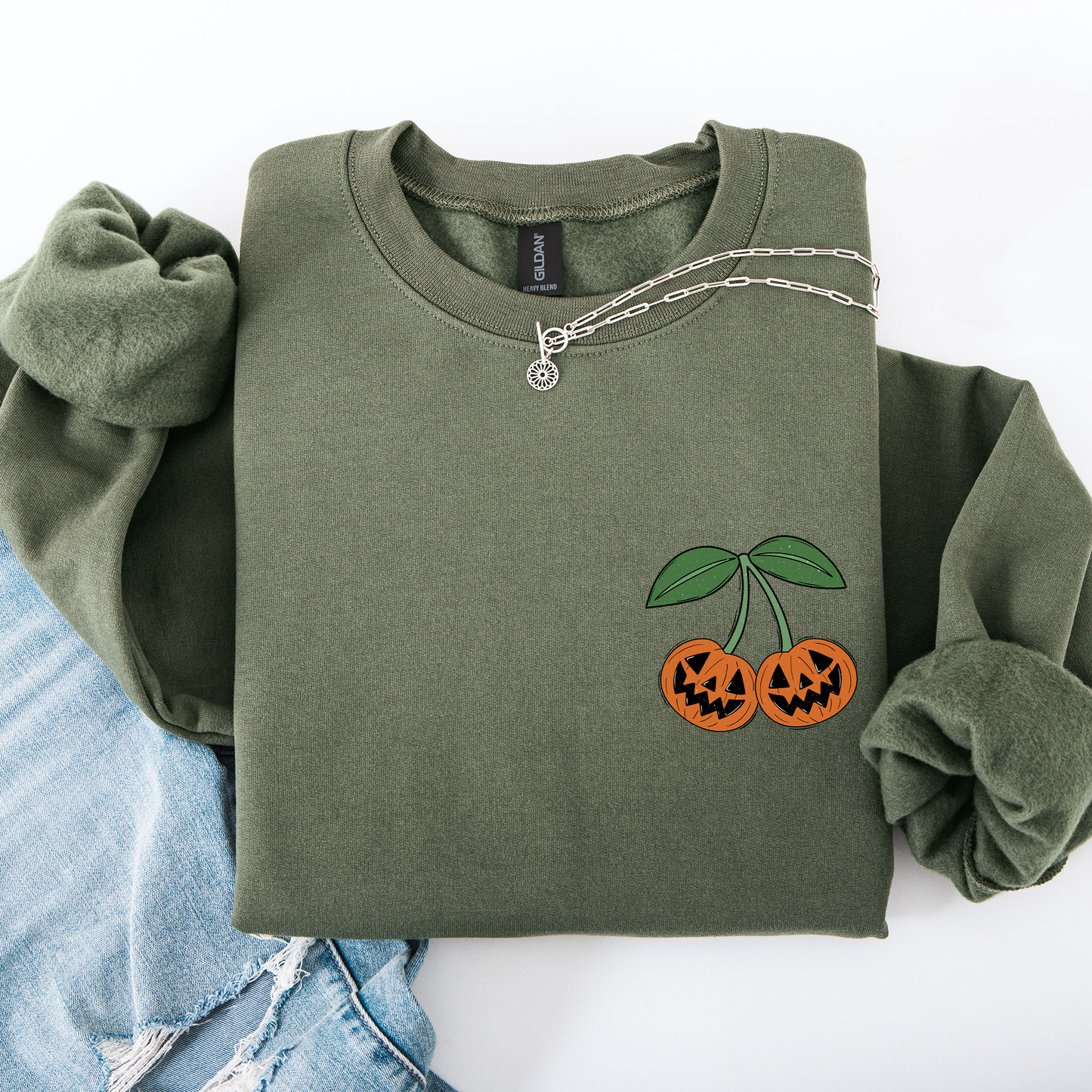 Jack o Lantern, Cherry, Halloween, Cute, Vintage, Retro Pocket Sweatshirt