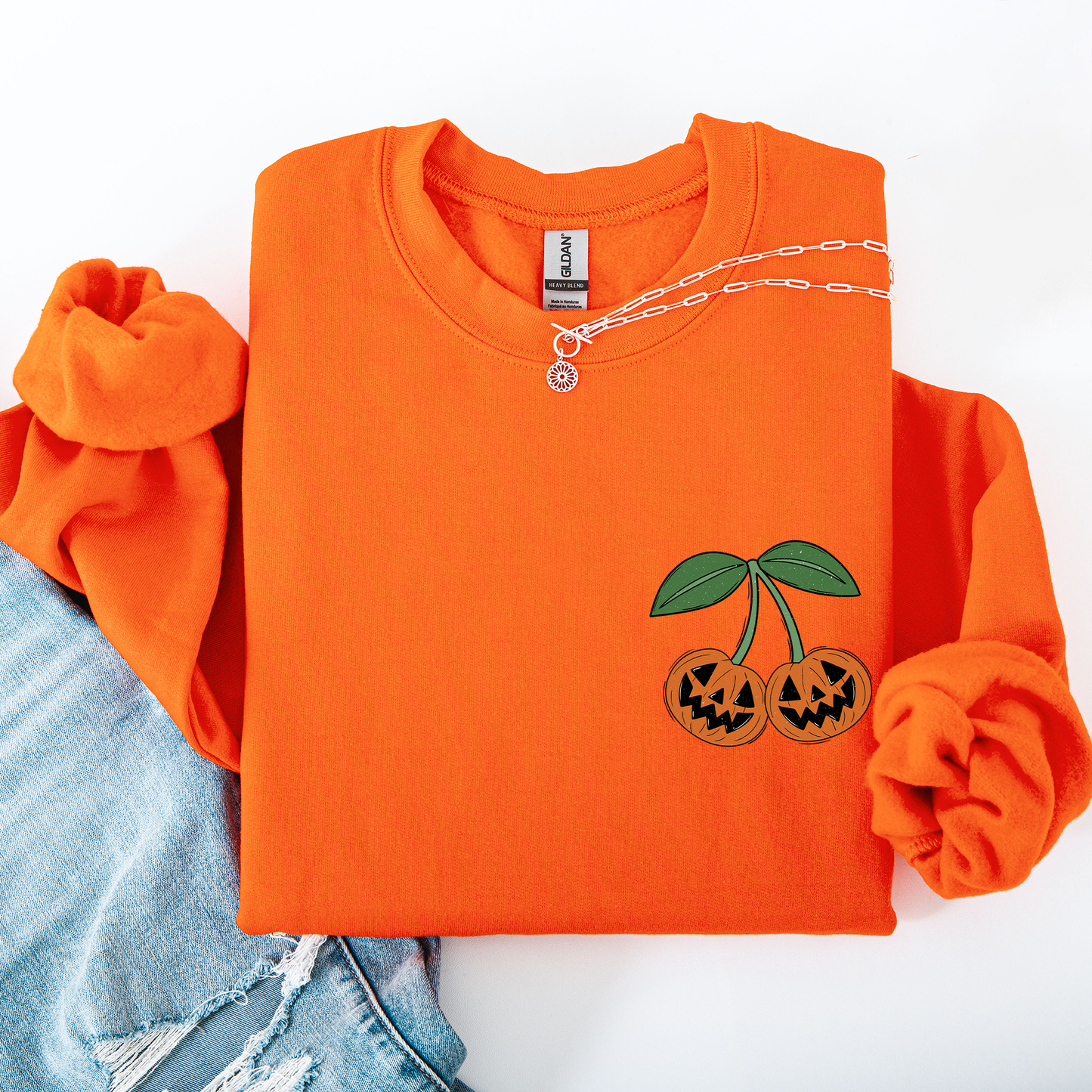 Jack o Lantern, Cherry, Halloween, Cute, Vintage, Retro Pocket Sweatshirt