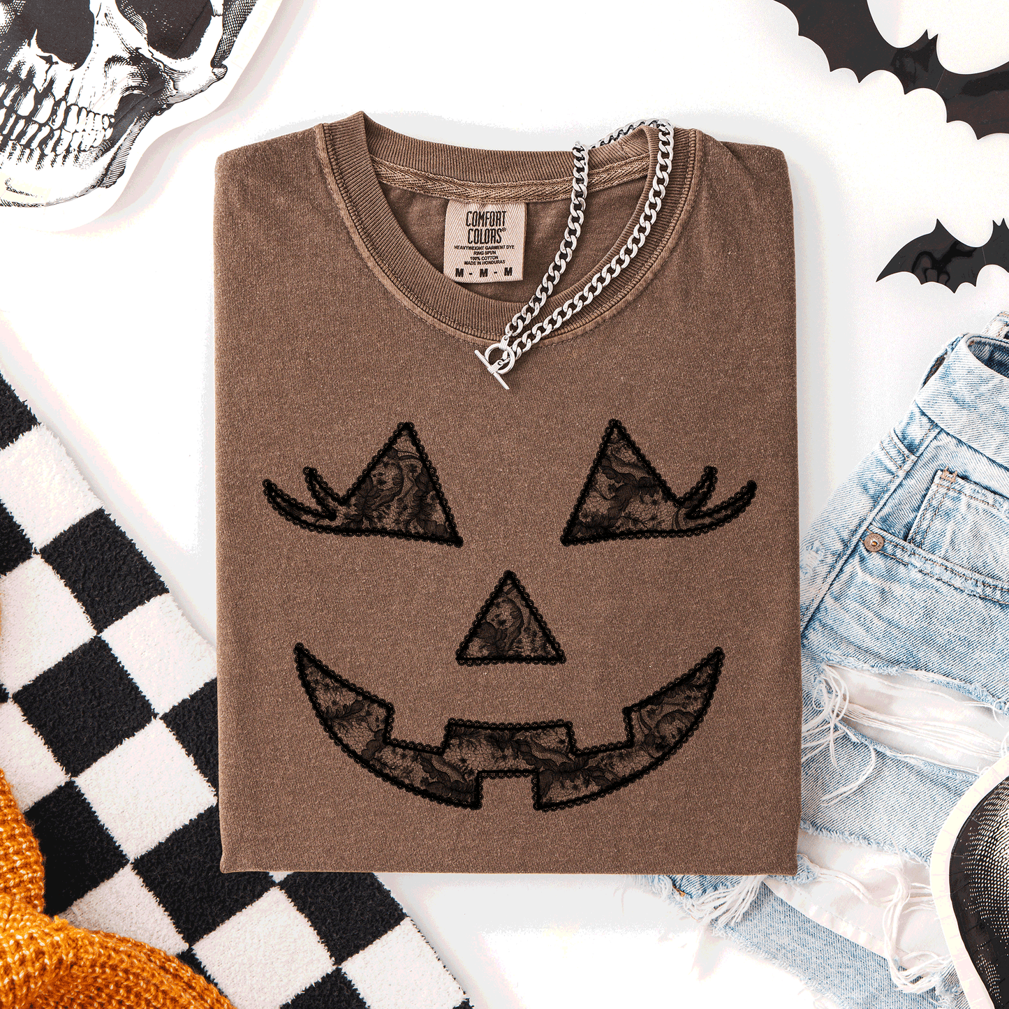 Jack o Lantern, Coquette, Faux Lace, Halloween, Comfort Colors T-Shirt