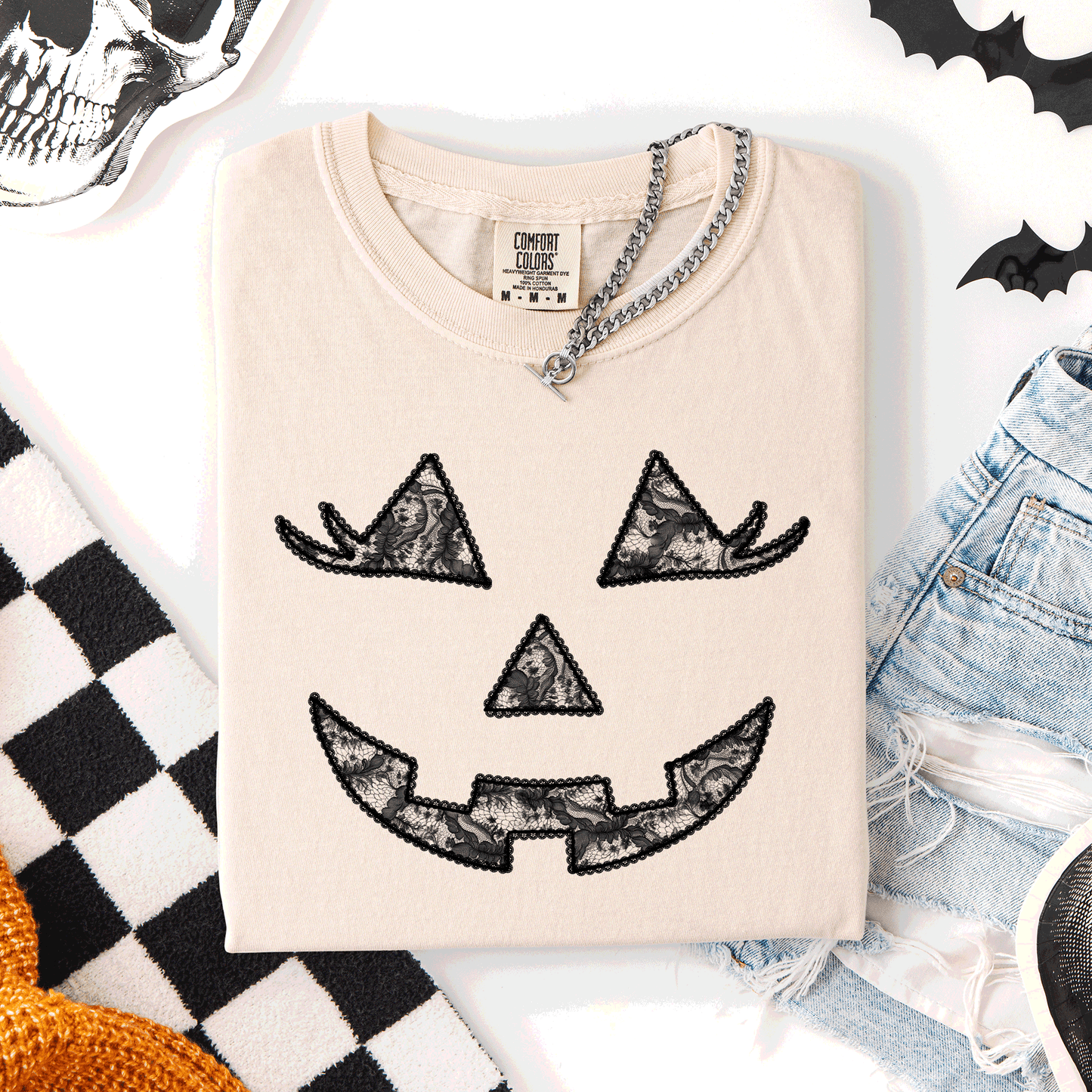 Jack o Lantern, Coquette, Faux Lace, Halloween, Comfort Colors T-Shirt