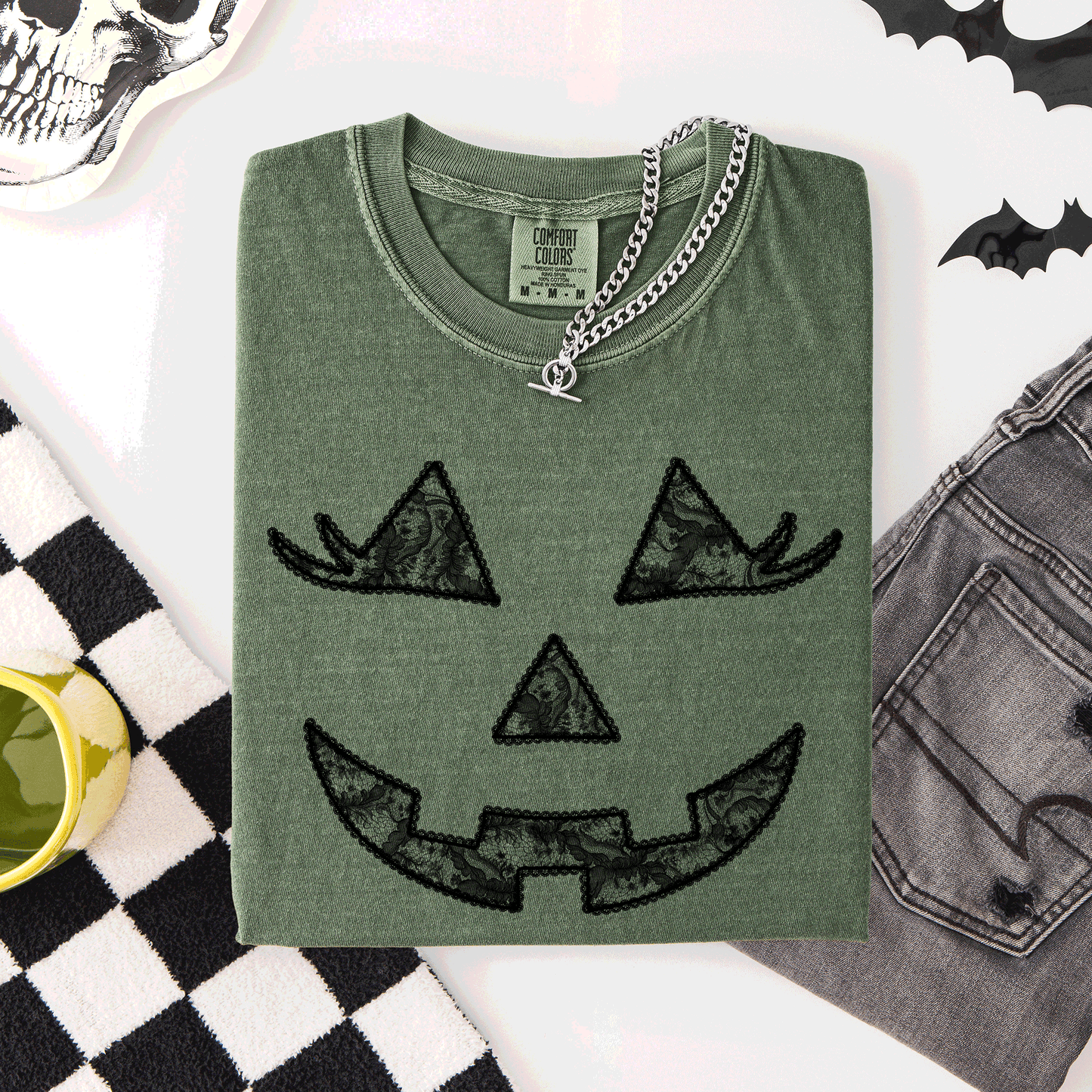 Jack o Lantern, Coquette, Faux Lace, Halloween, Comfort Colors T-Shirt