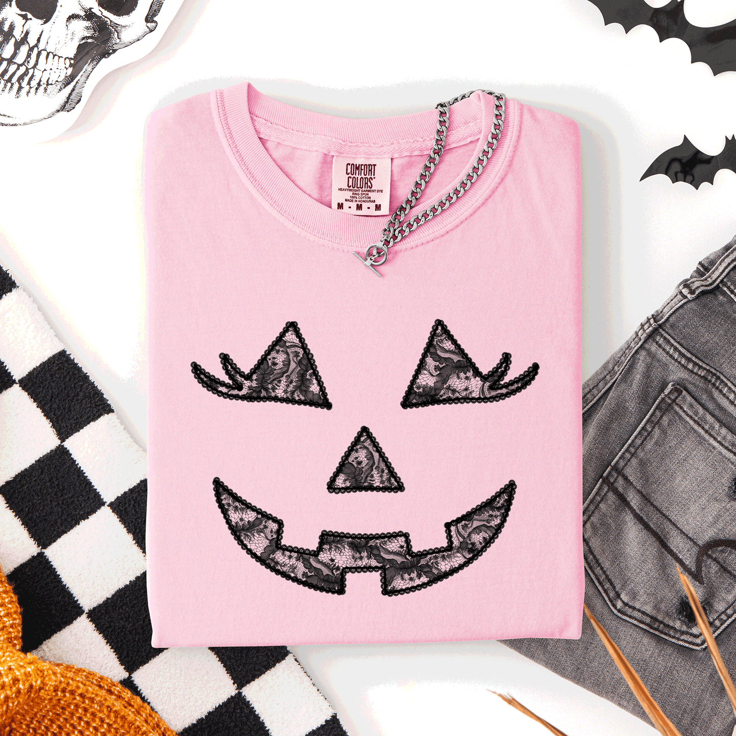 Jack o Lantern, Coquette, Faux Lace, Halloween, Comfort Colors T-Shirt