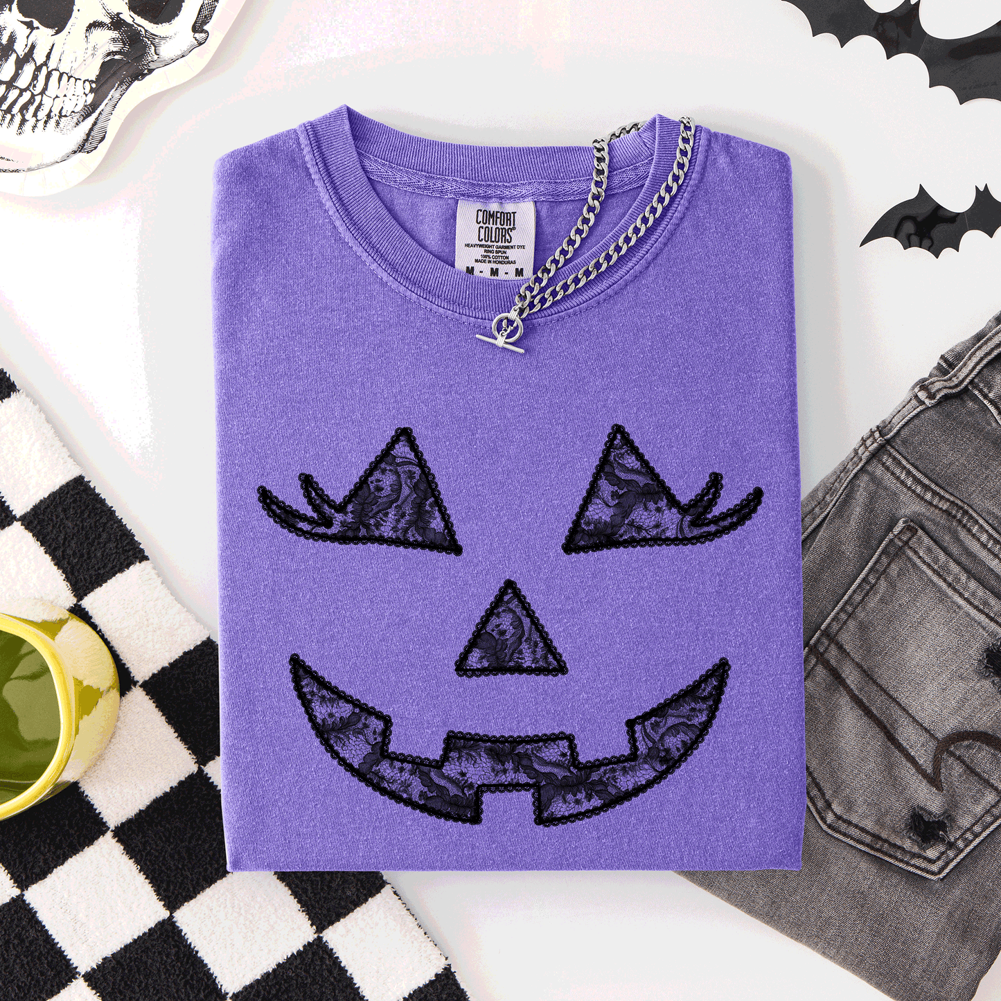 Jack o Lantern, Coquette, Faux Lace, Halloween, Comfort Colors T-Shirt