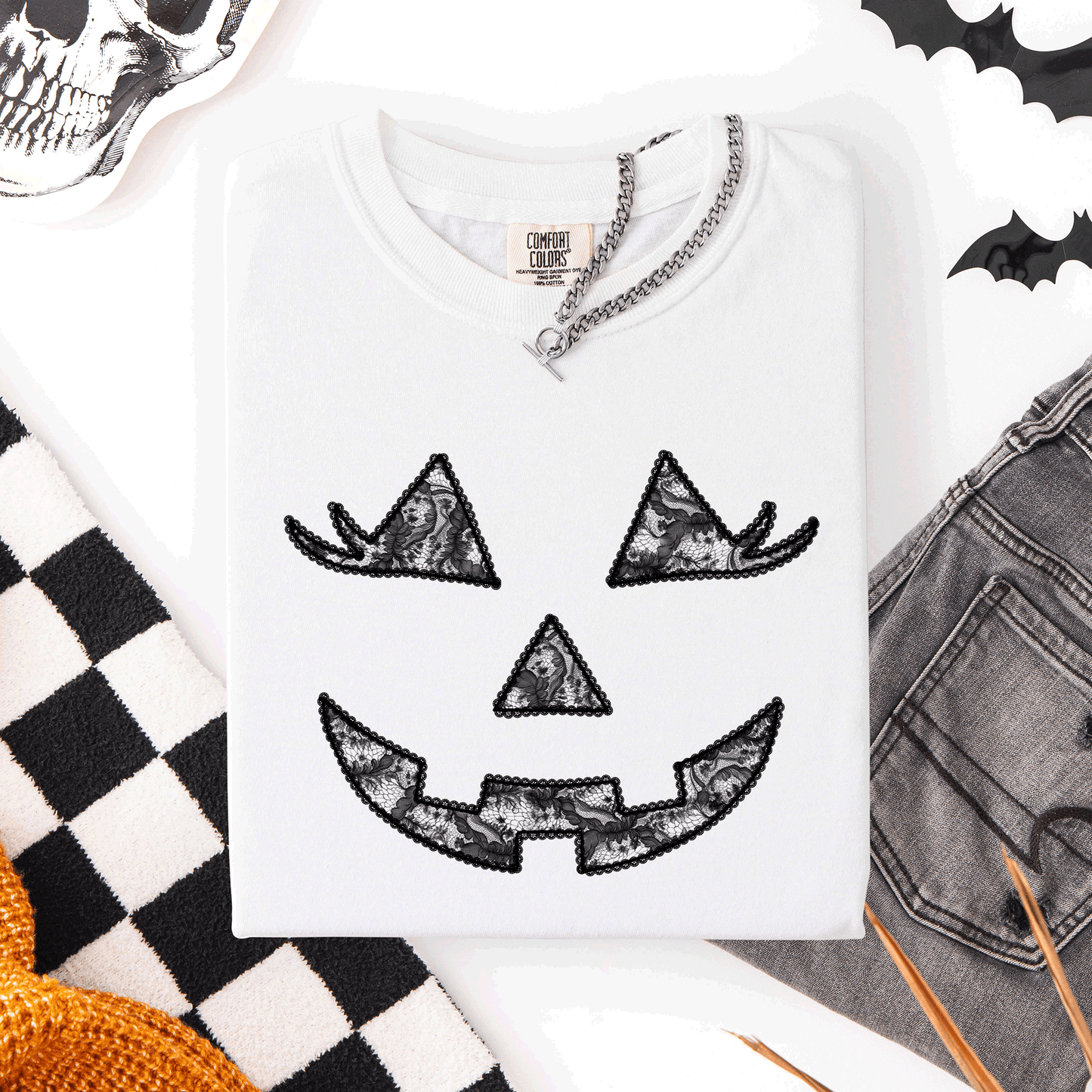 Jack o Lantern, Coquette, Faux Lace, Halloween, Comfort Colors T-Shirt
