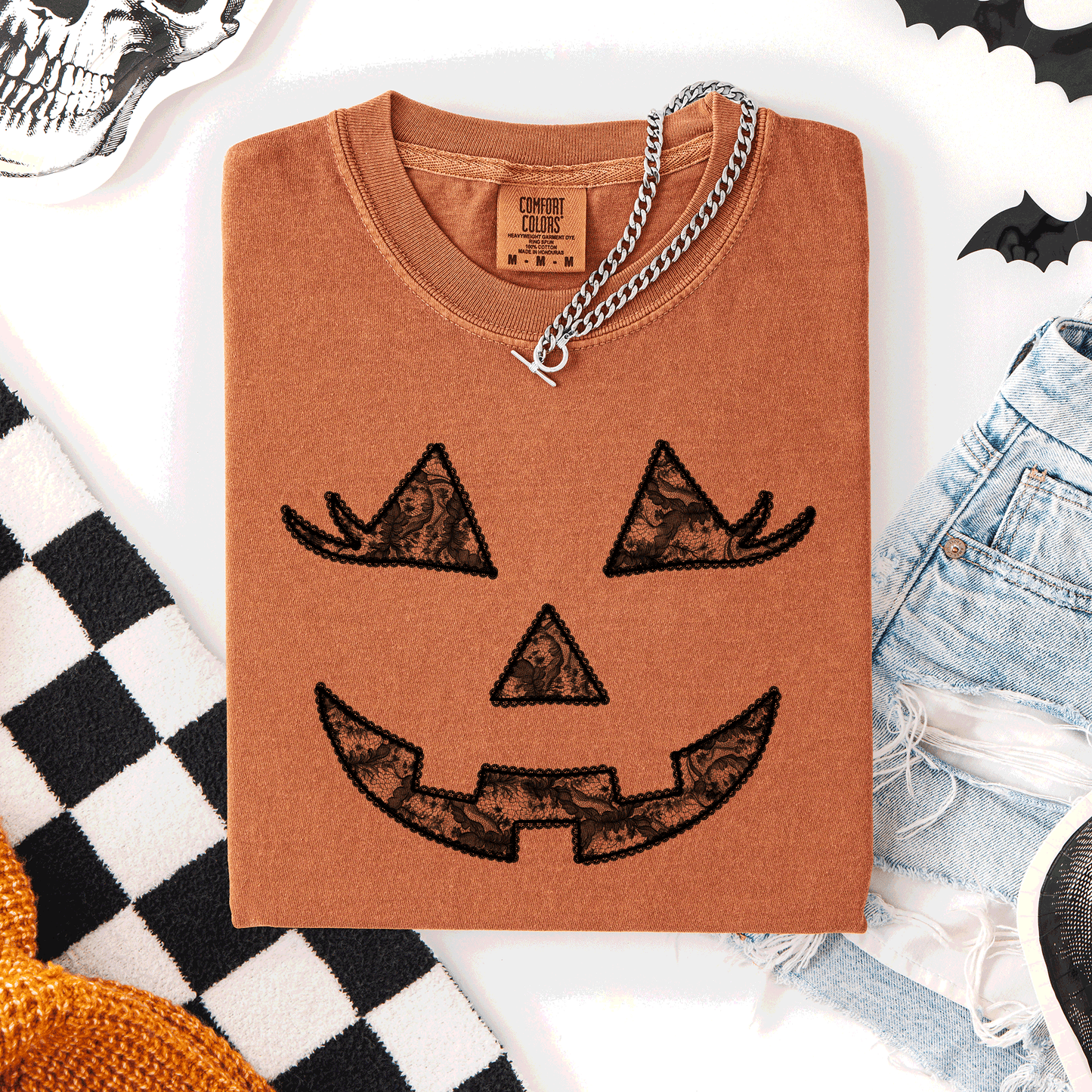 Jack o Lantern, Coquette, Faux Lace, Halloween, Comfort Colors T-Shirt