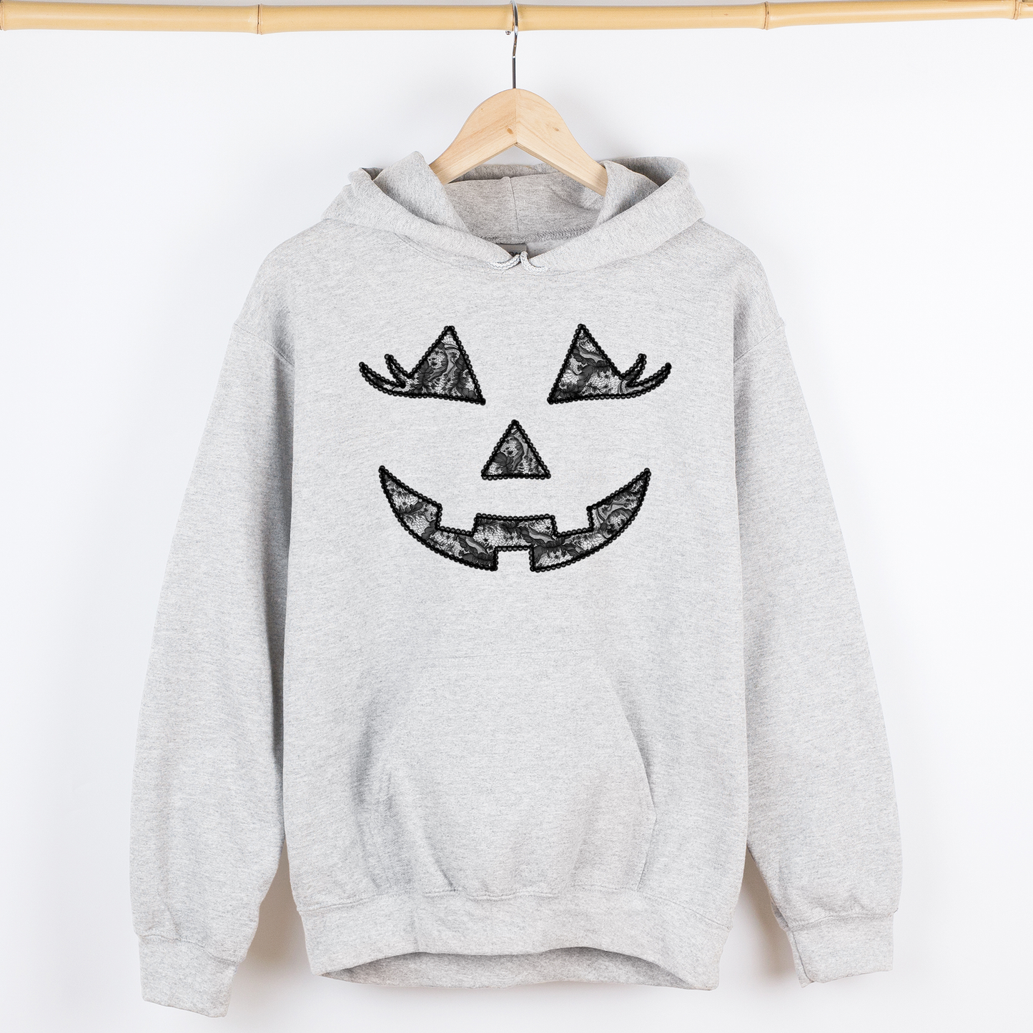 Jack-o-Lantern, Coquette, Faux Lace, Halloween, Graphic Hoodie, Hooded Sweatshirt