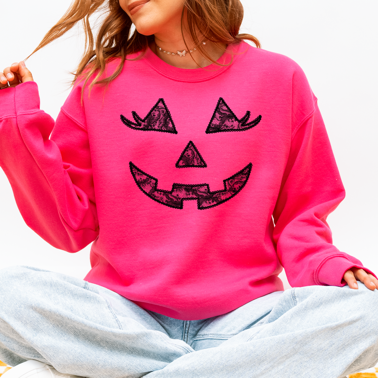 Jack o Lantern, Coquette, Faux Lace, Halloween Sweatshirt