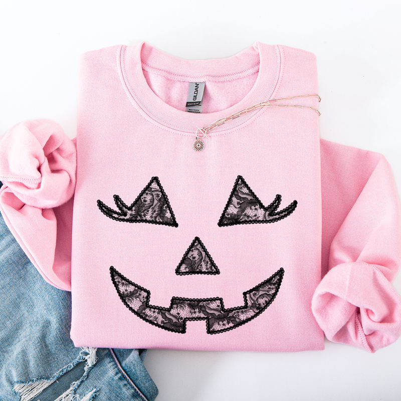 Jack o Lantern Faux Lace Halloween Sweatshirt Coquette Refinery Number One