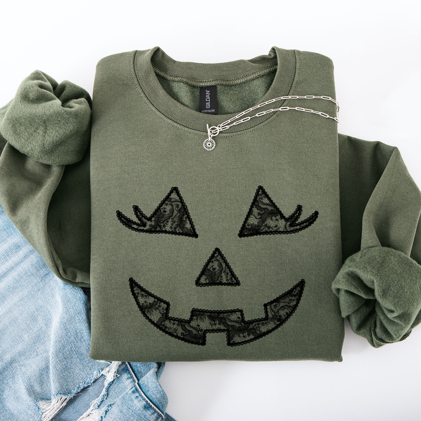 Jack o Lantern, Coquette, Faux Lace, Halloween Sweatshirt