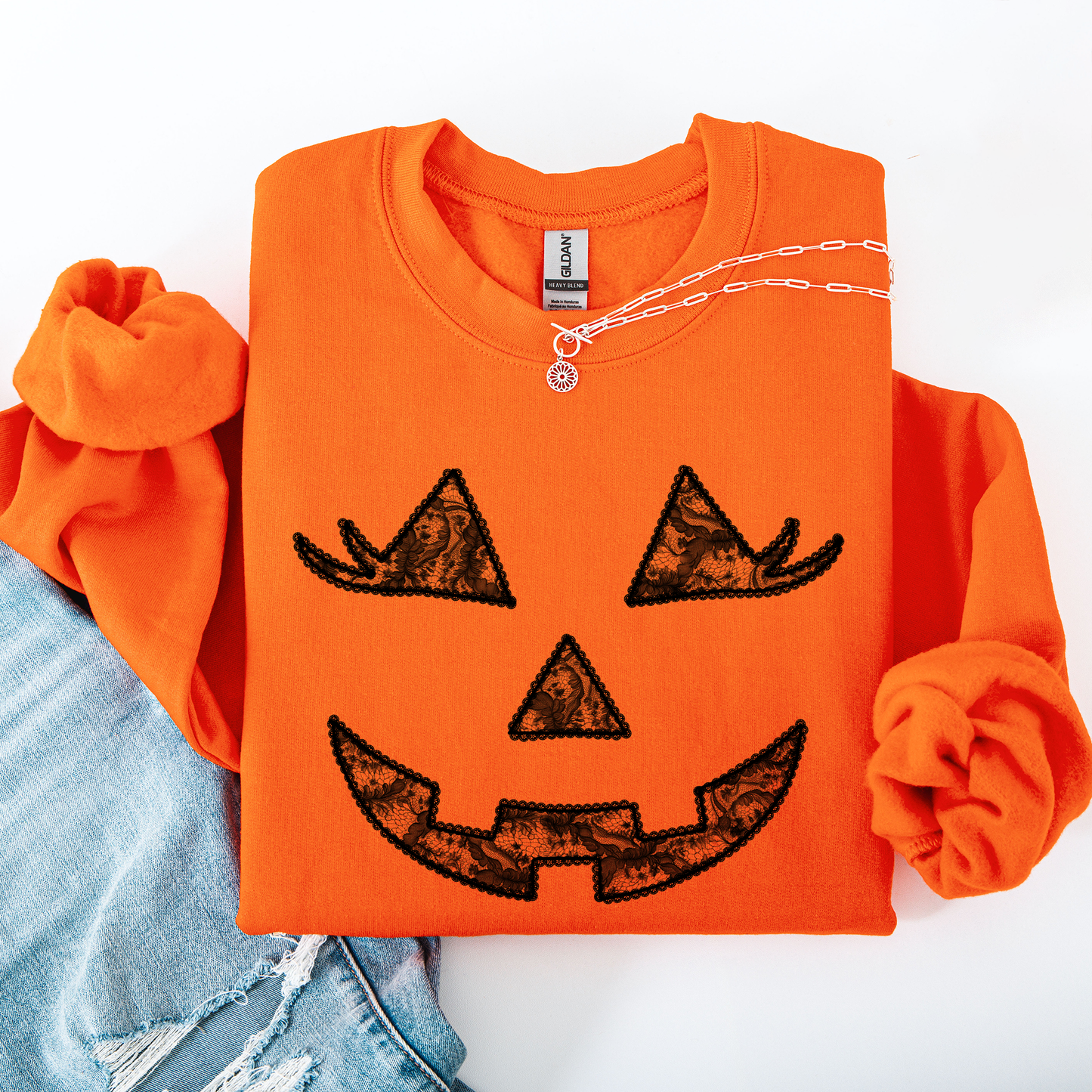 Jack o Lantern, Coquette, Faux Lace, Halloween Sweatshirt