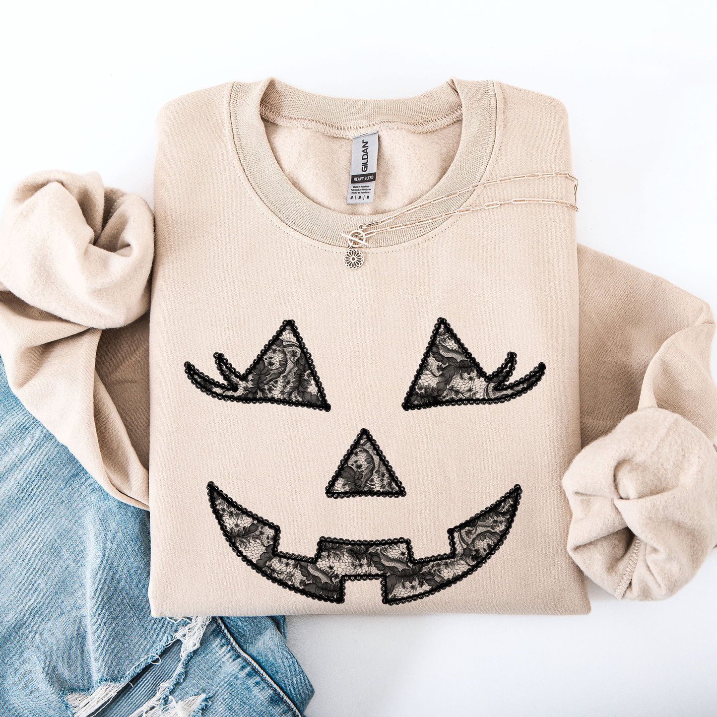 Jack o Lantern, Coquette, Faux Lace, Halloween Sweatshirt
