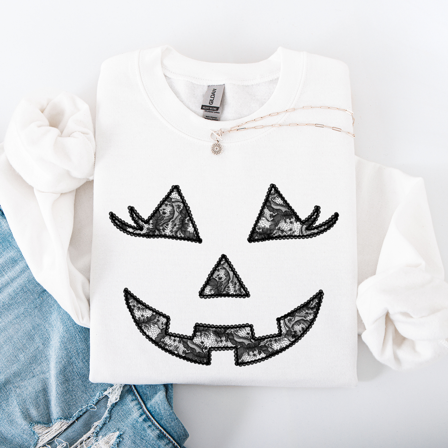Jack o Lantern, Coquette, Faux Lace, Halloween Sweatshirt