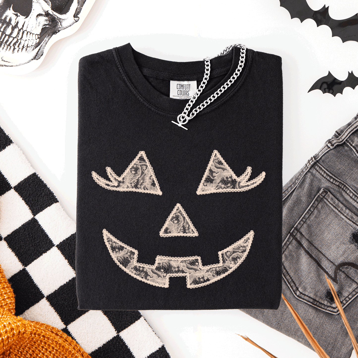 Jack o Lantern, Coquette, Faux Lace, Halloween, Comfort Colors T-Shirt