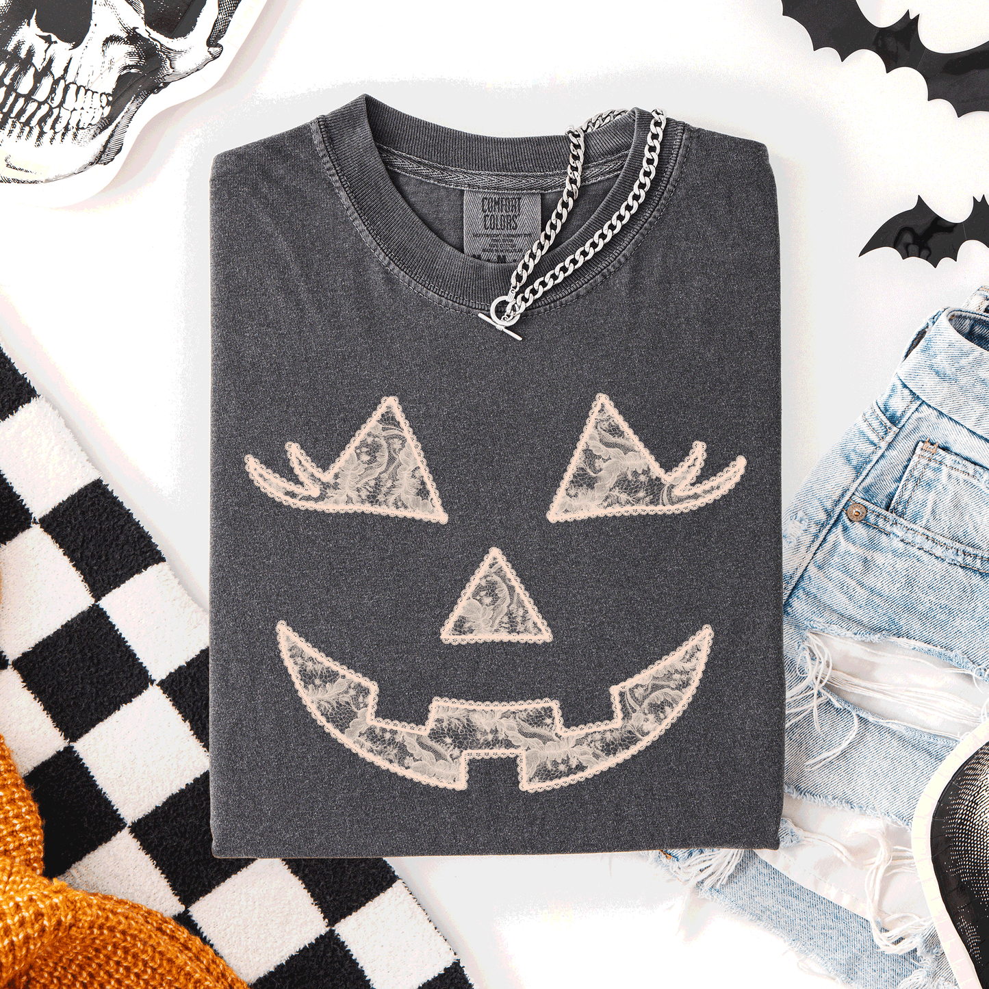 Jack o Lantern, Coquette, Faux Lace, Halloween, Comfort Colors T-Shirt