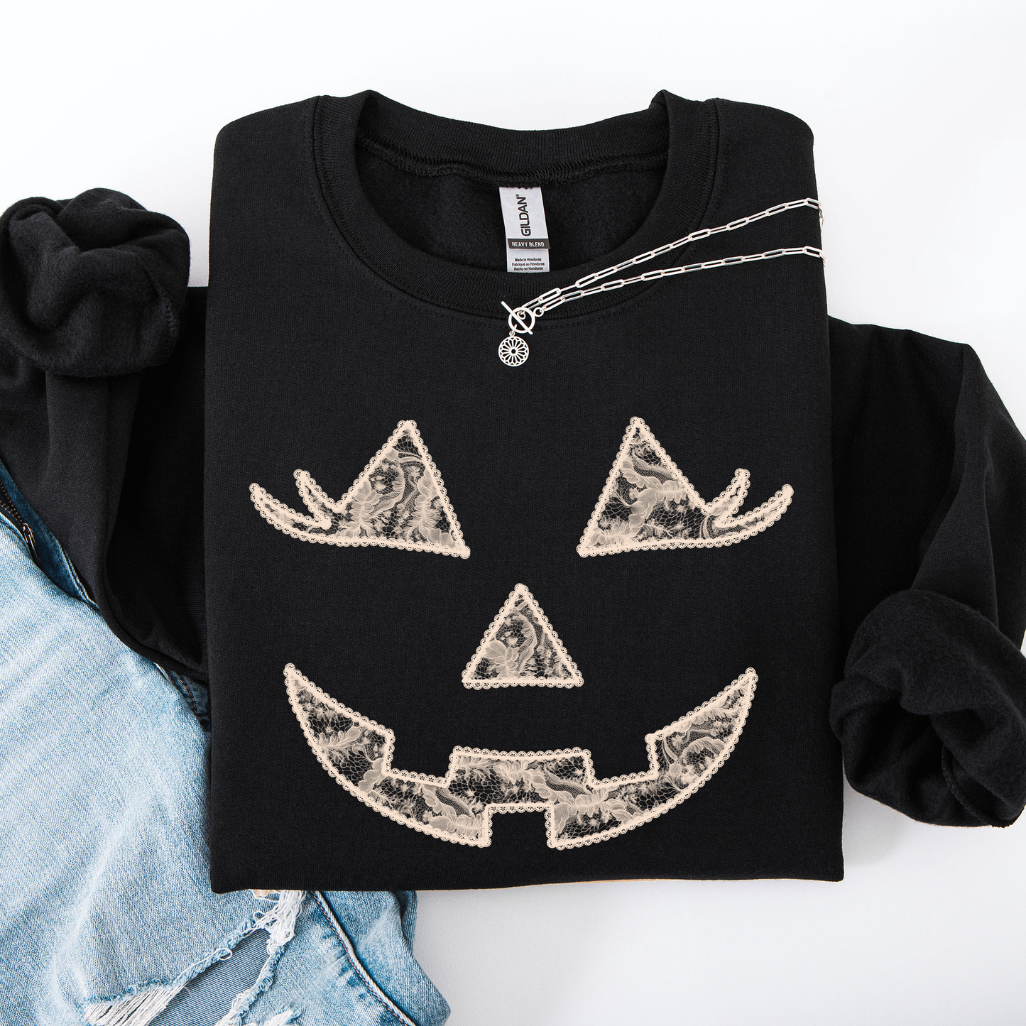 Jack o Lantern, Coquette, Faux Lace, Halloween Sweatshirt