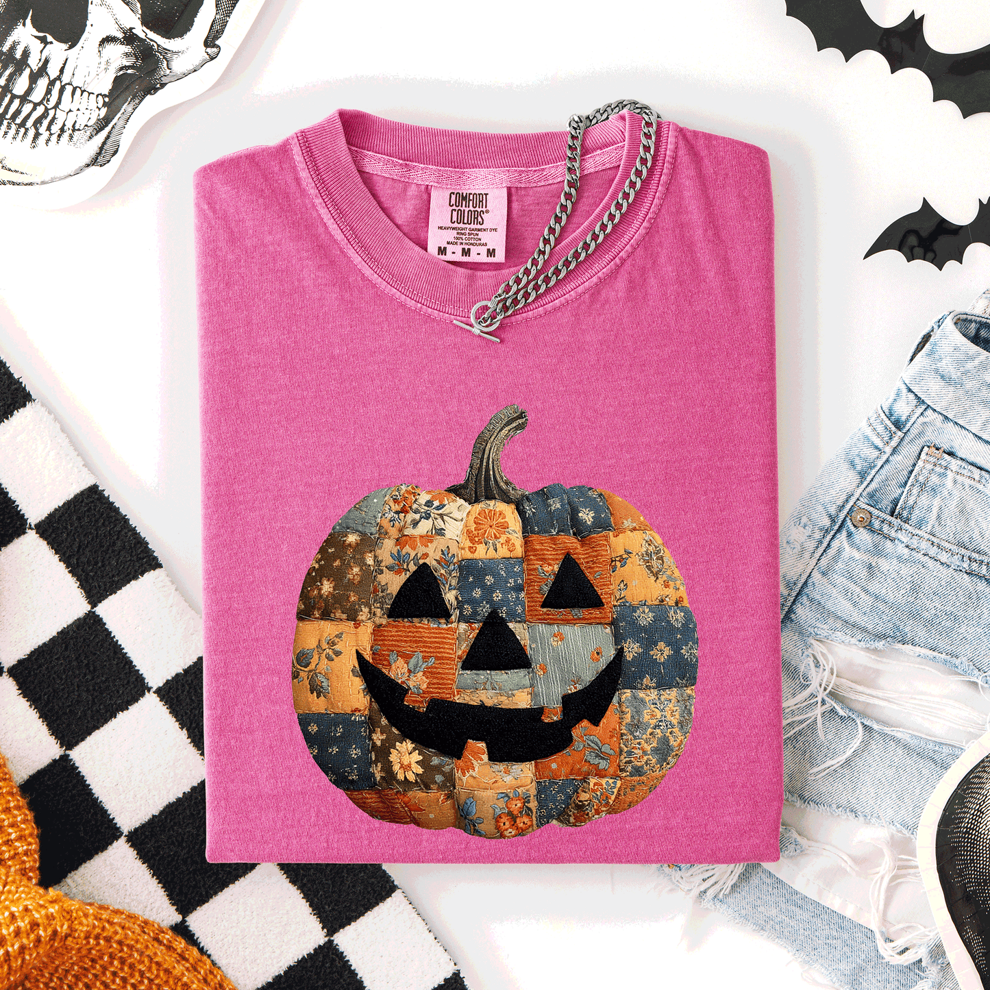 Jack o Lantern, Faux Quilt Pumpkin, Halloween, Fall, Autumn, Comfort Colors T-Shirt
