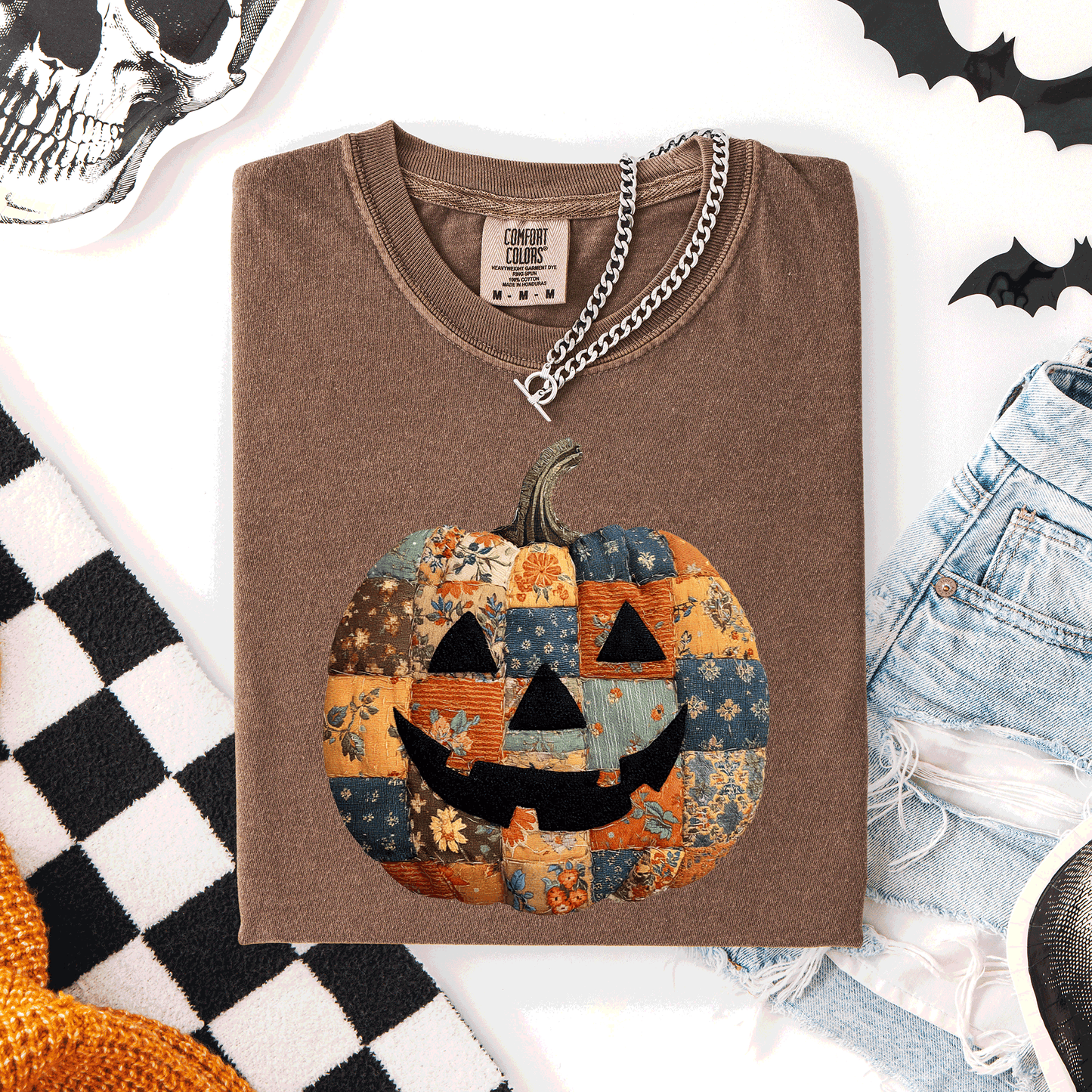Jack o Lantern, Faux Quilt Pumpkin, Halloween, Fall, Autumn, Comfort Colors T-Shirt