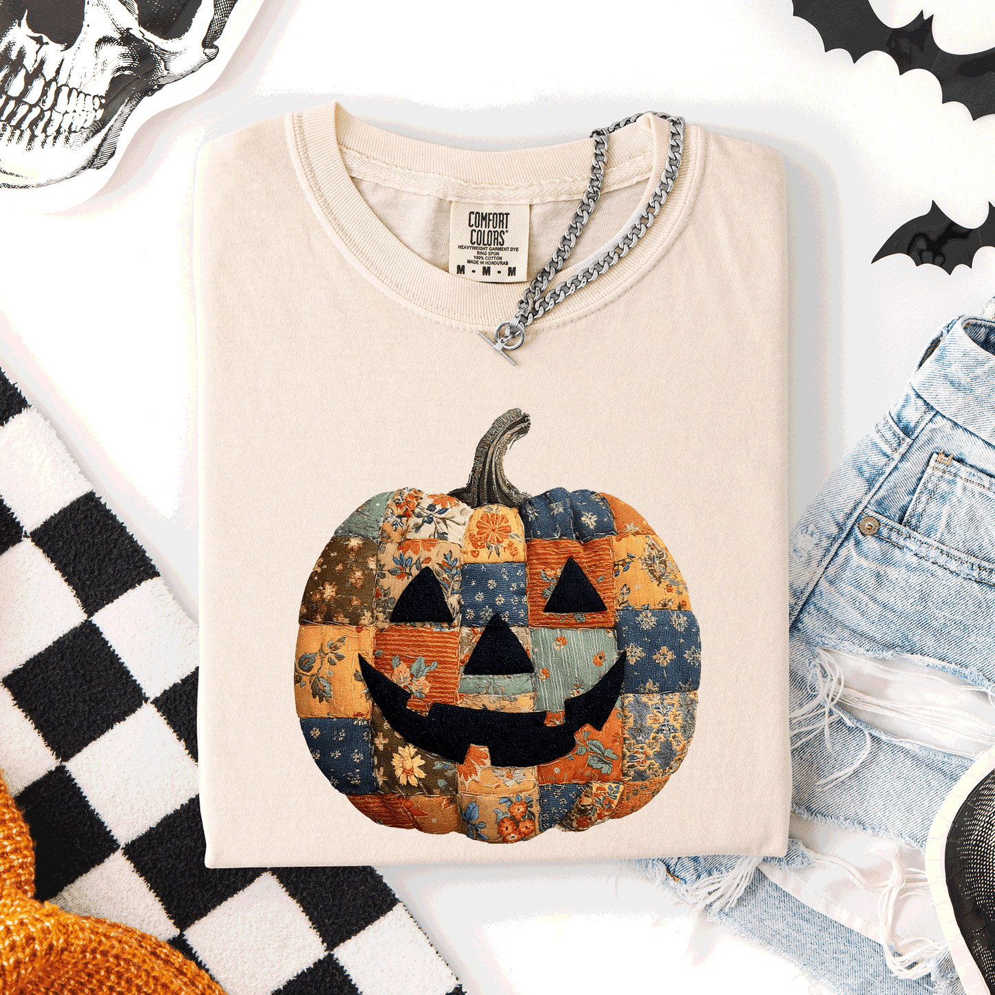 Jack o Lantern, Faux Quilt Pumpkin, Halloween, Fall, Autumn, Comfort Colors T-Shirt