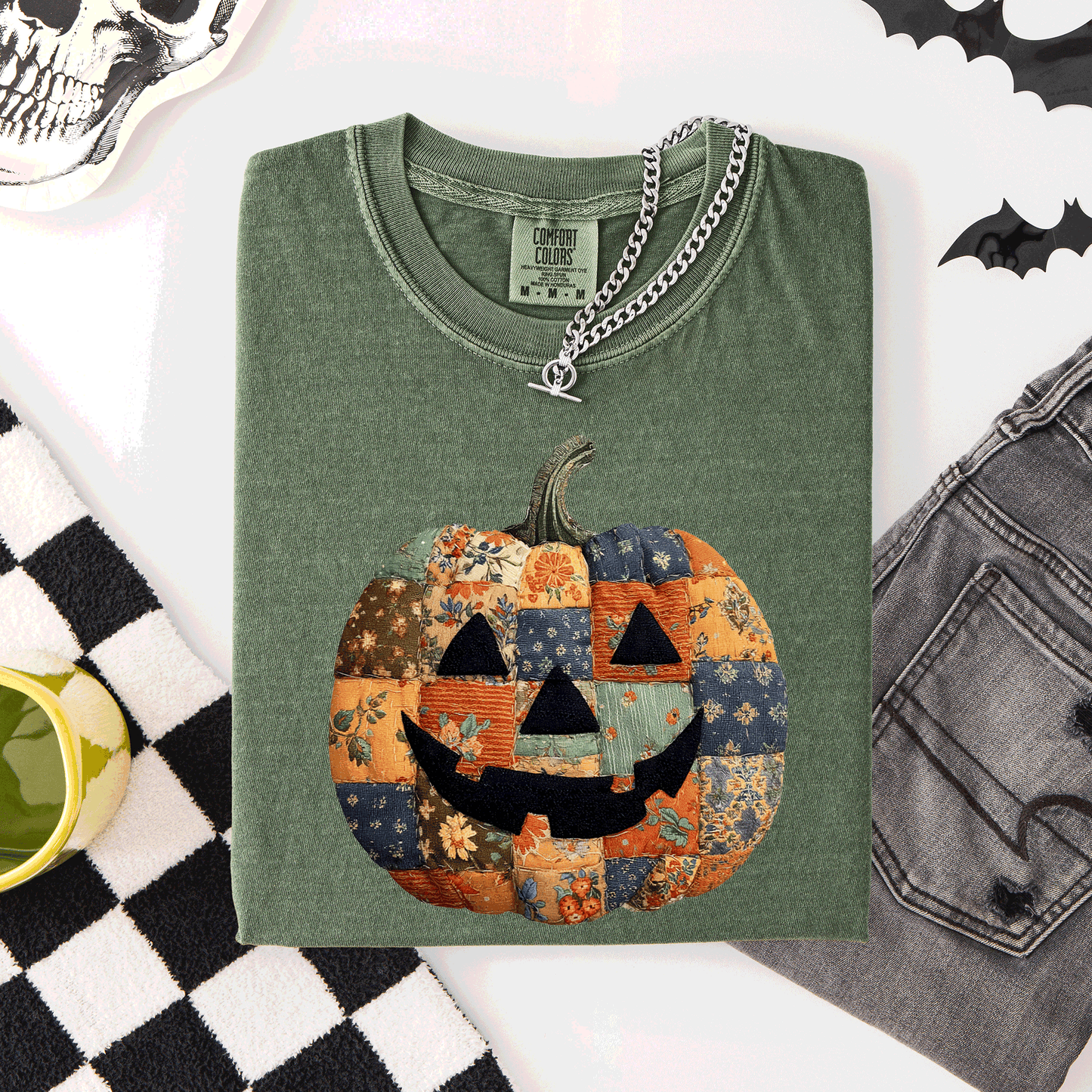 Jack o Lantern, Faux Quilt Pumpkin, Halloween, Fall, Autumn, Comfort Colors T-Shirt