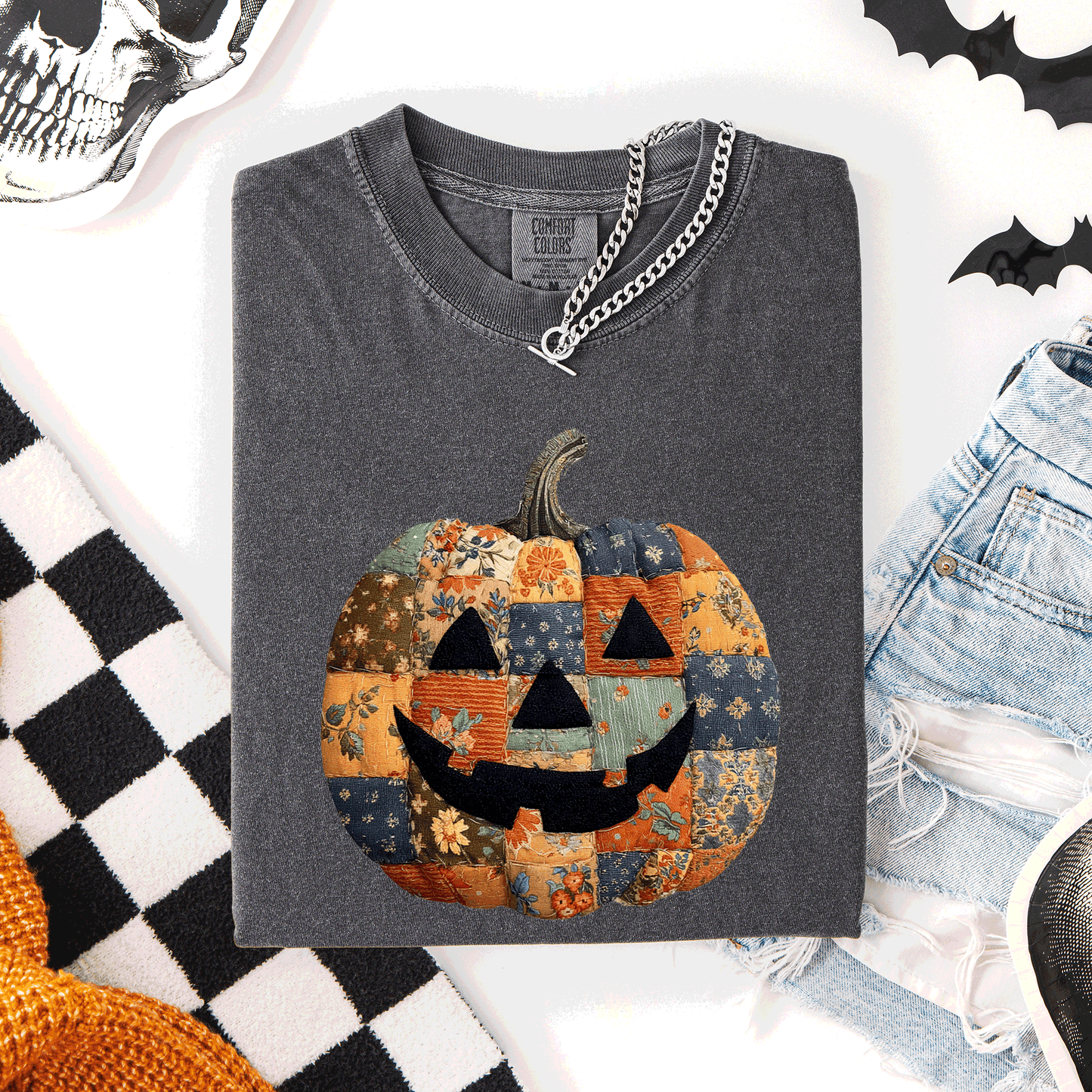 Jack o Lantern, Faux Quilt Pumpkin, Halloween, Fall, Autumn, Comfort Colors T-Shirt